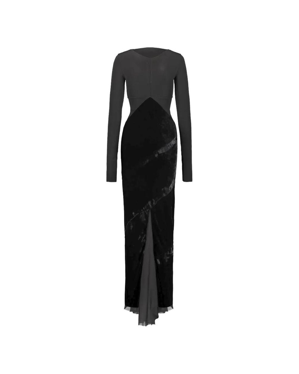 Rick Owens Black Long-Sleeved Maxi Dress With Velvet Inserts