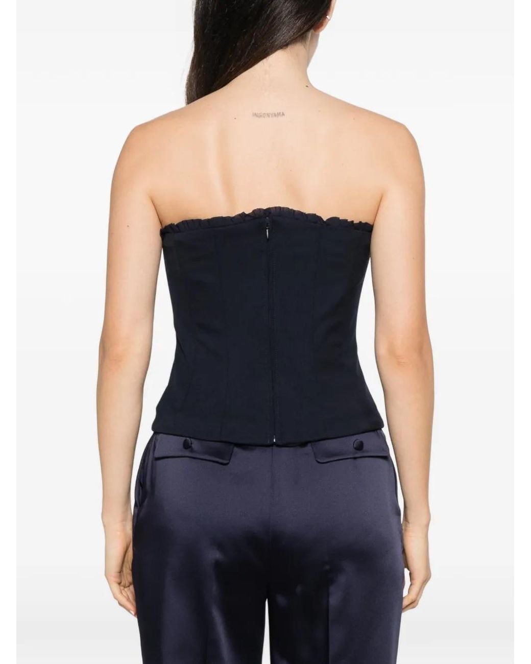 Marella Blue Ruffle-Trim Strapless Top