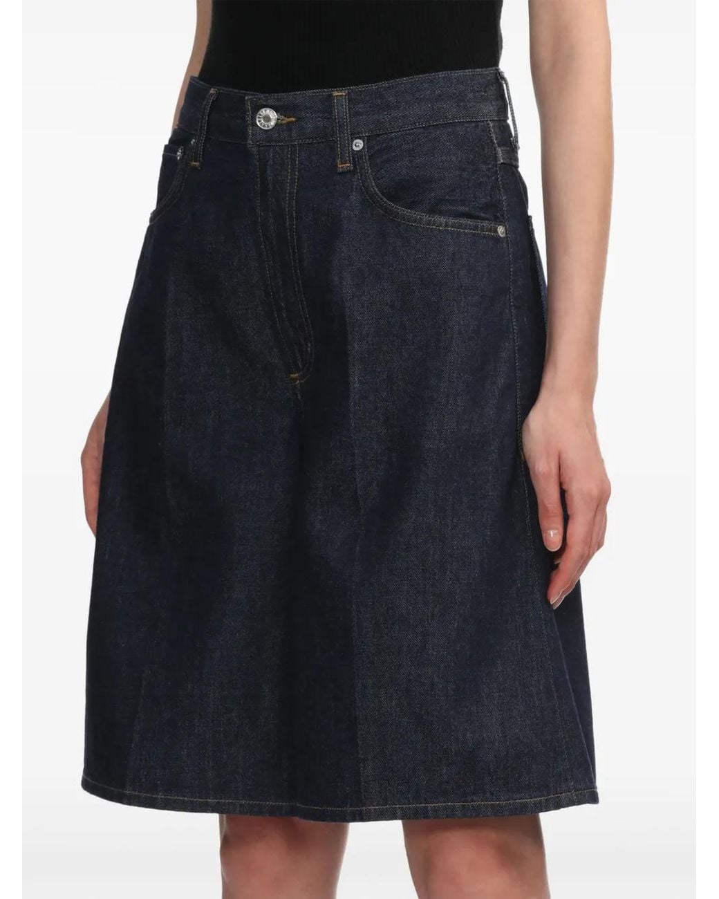 Agolde Blue Nolan Pleated Denim Shorts