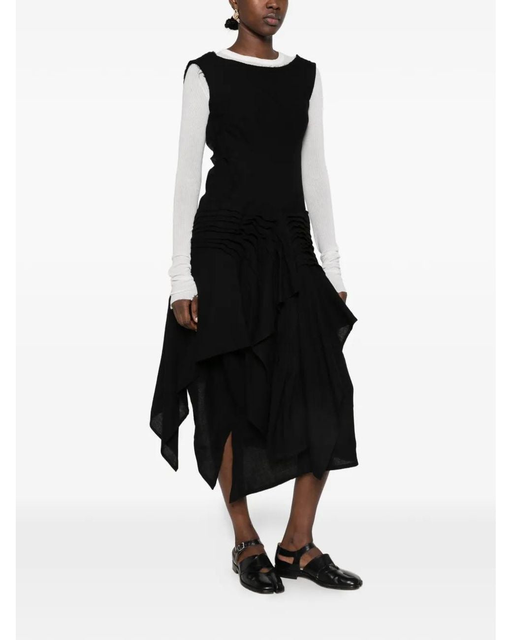 Yohji Yamamoto Black Ruffled Asymmetric Dress