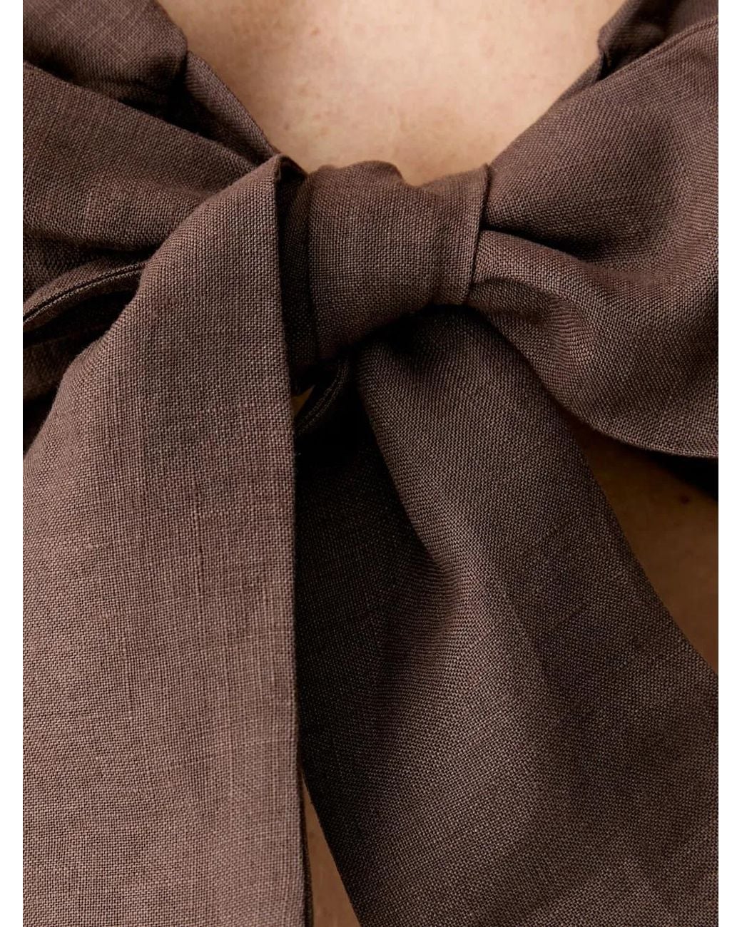 ViCOLO Brown Bow-Detail Shirred Top