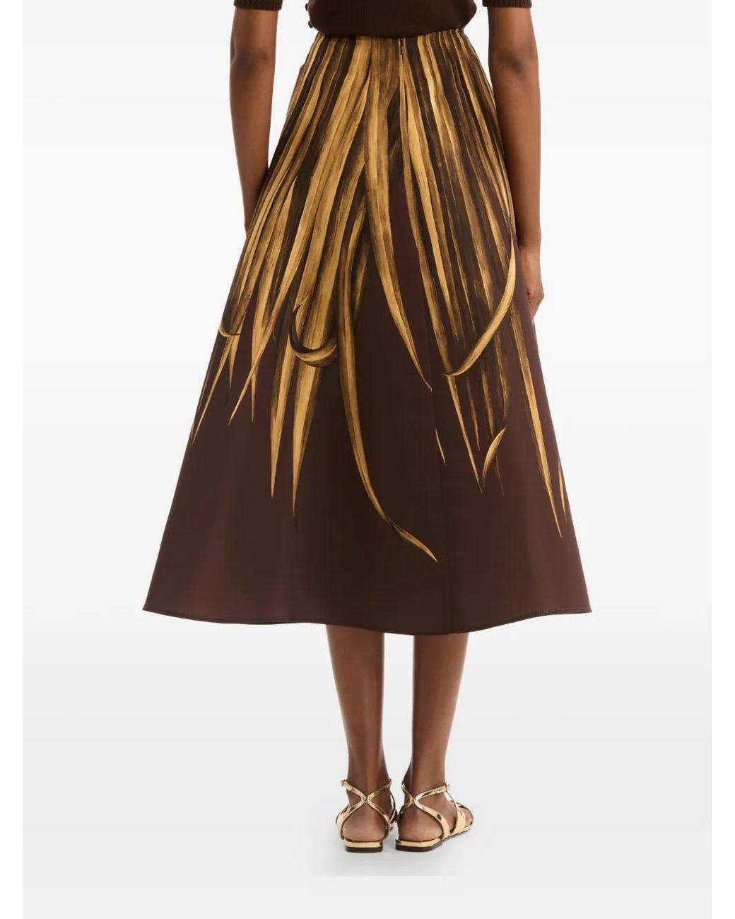 Oscar de la Renta Brown Palm Leaves Faille Skirt