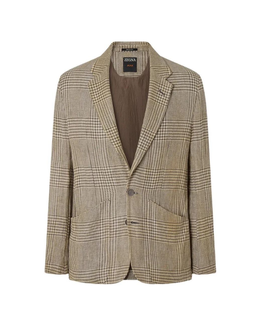 Zegna Gray Crossover-Check Single-Breasted Linen Blazer for men