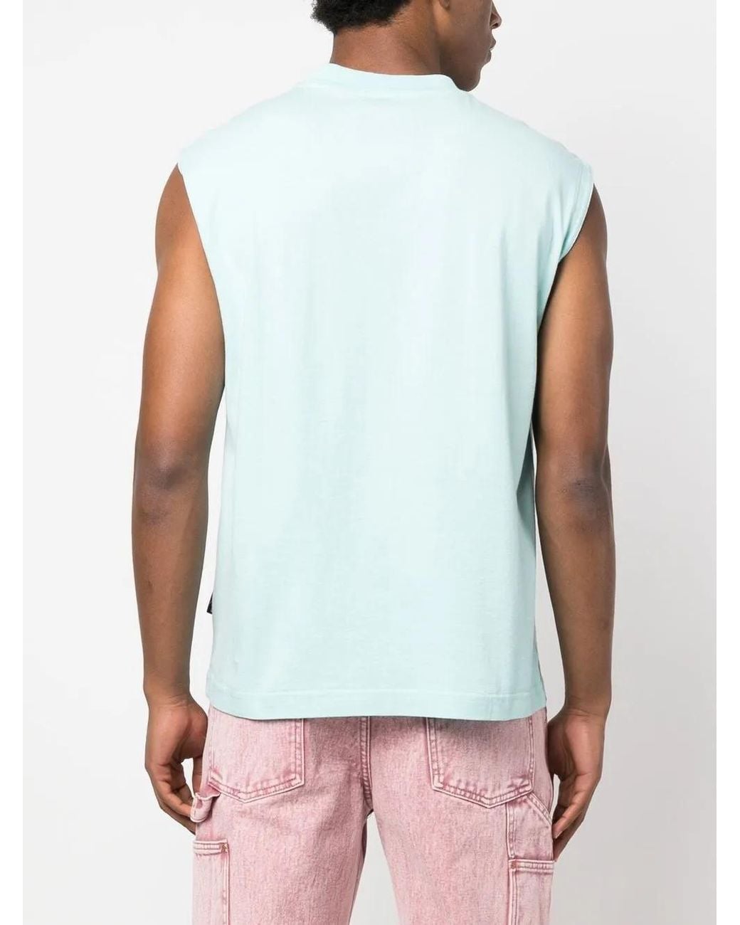 Palm Angels Blue Logo-Print Tank Top for men