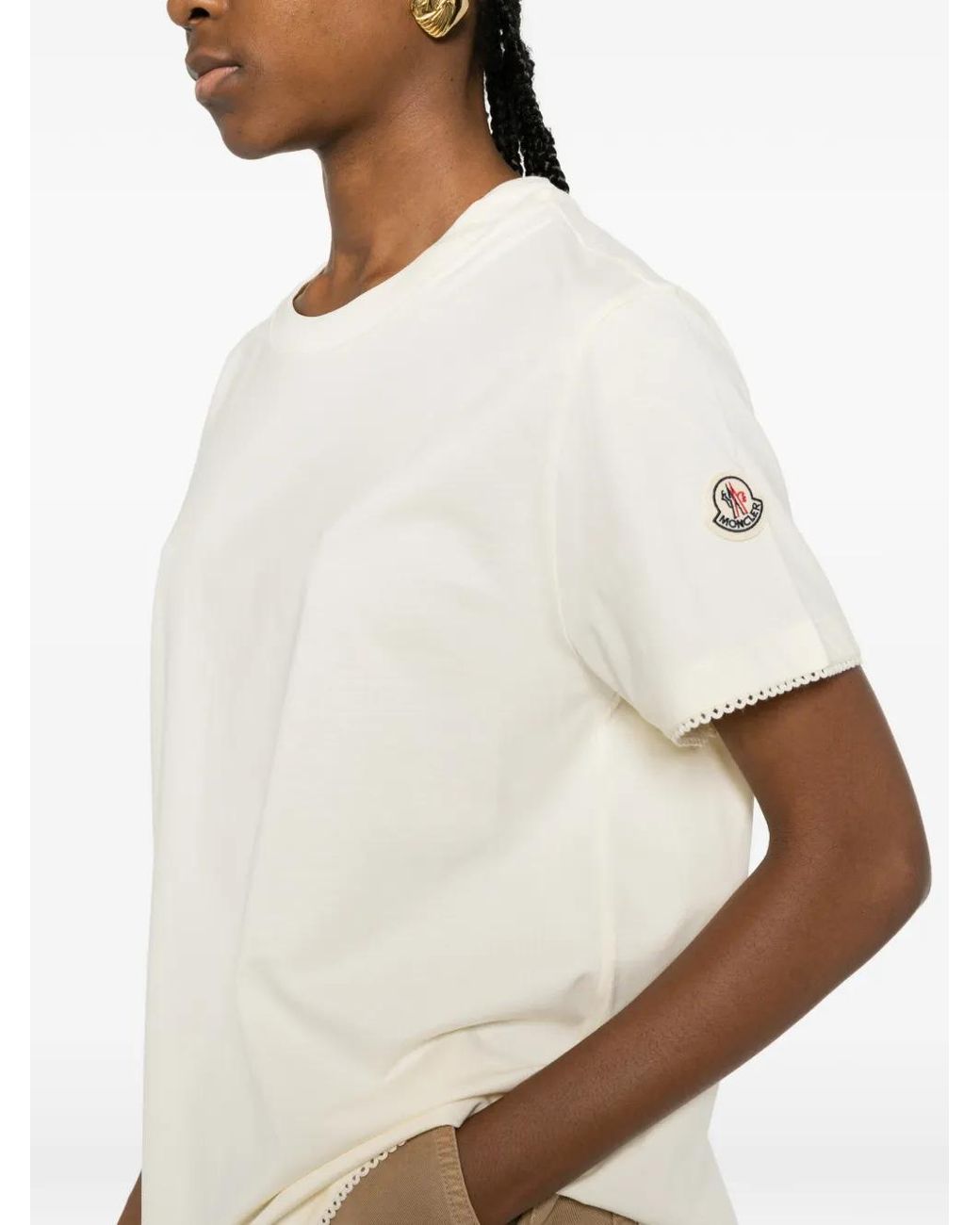 Moncler White Ribbed Crew Neck Short Sleeve Top