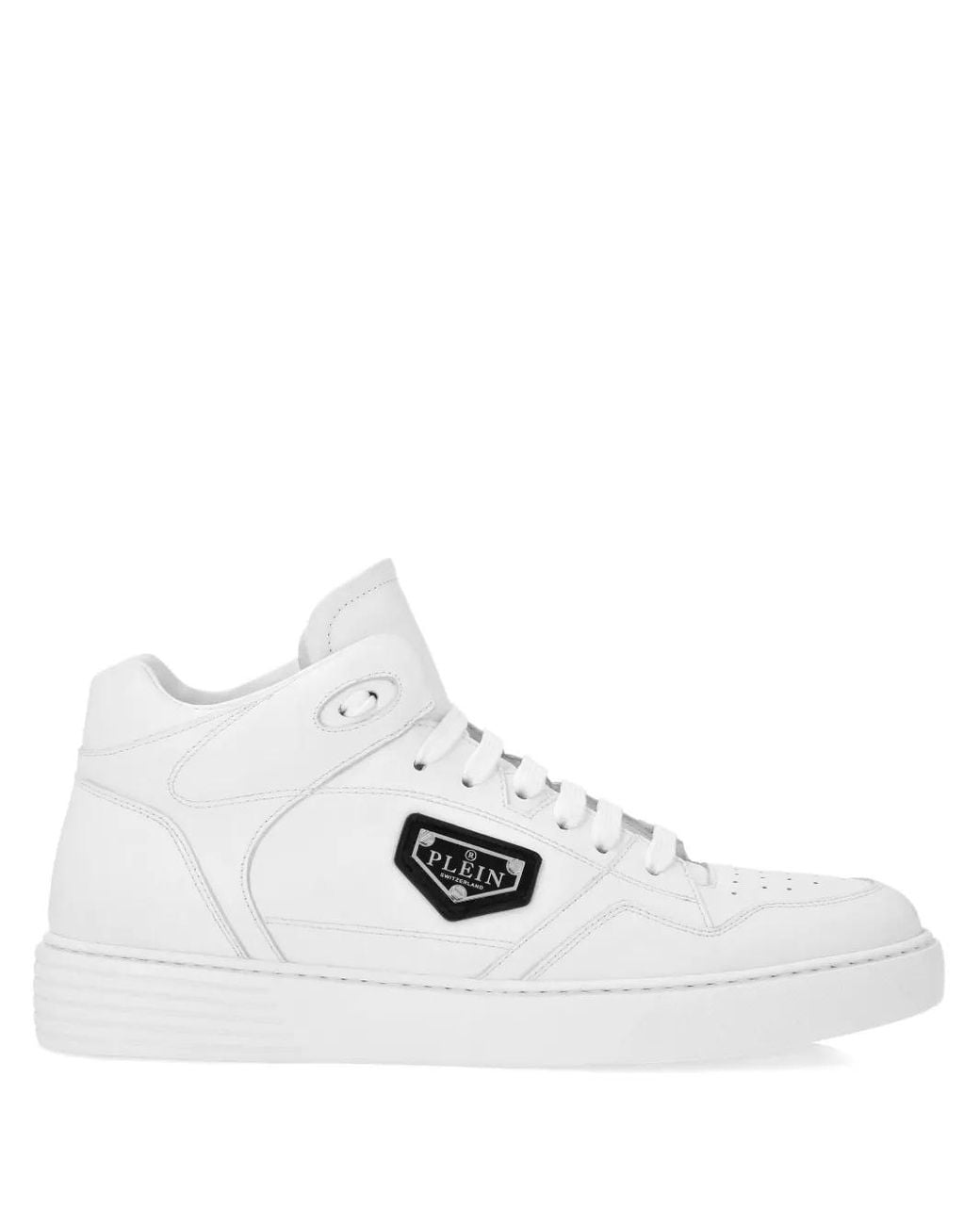 Philipp Plein White Leather Hi-Top Sneakers