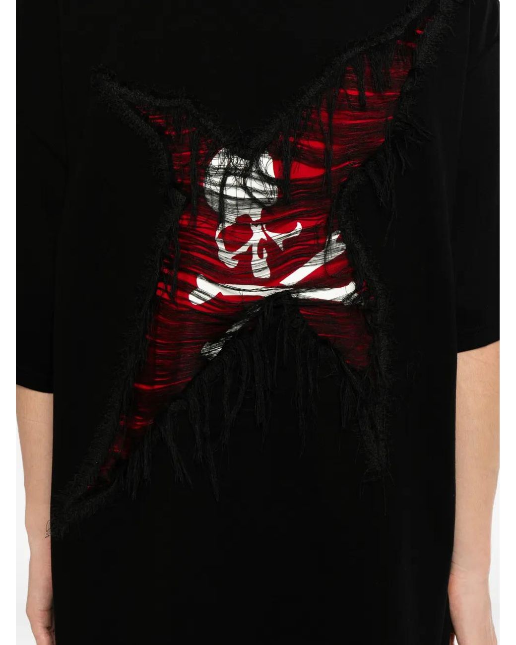 MASTERMIND WORLD Black Distressed Ripped T-Shirt for men