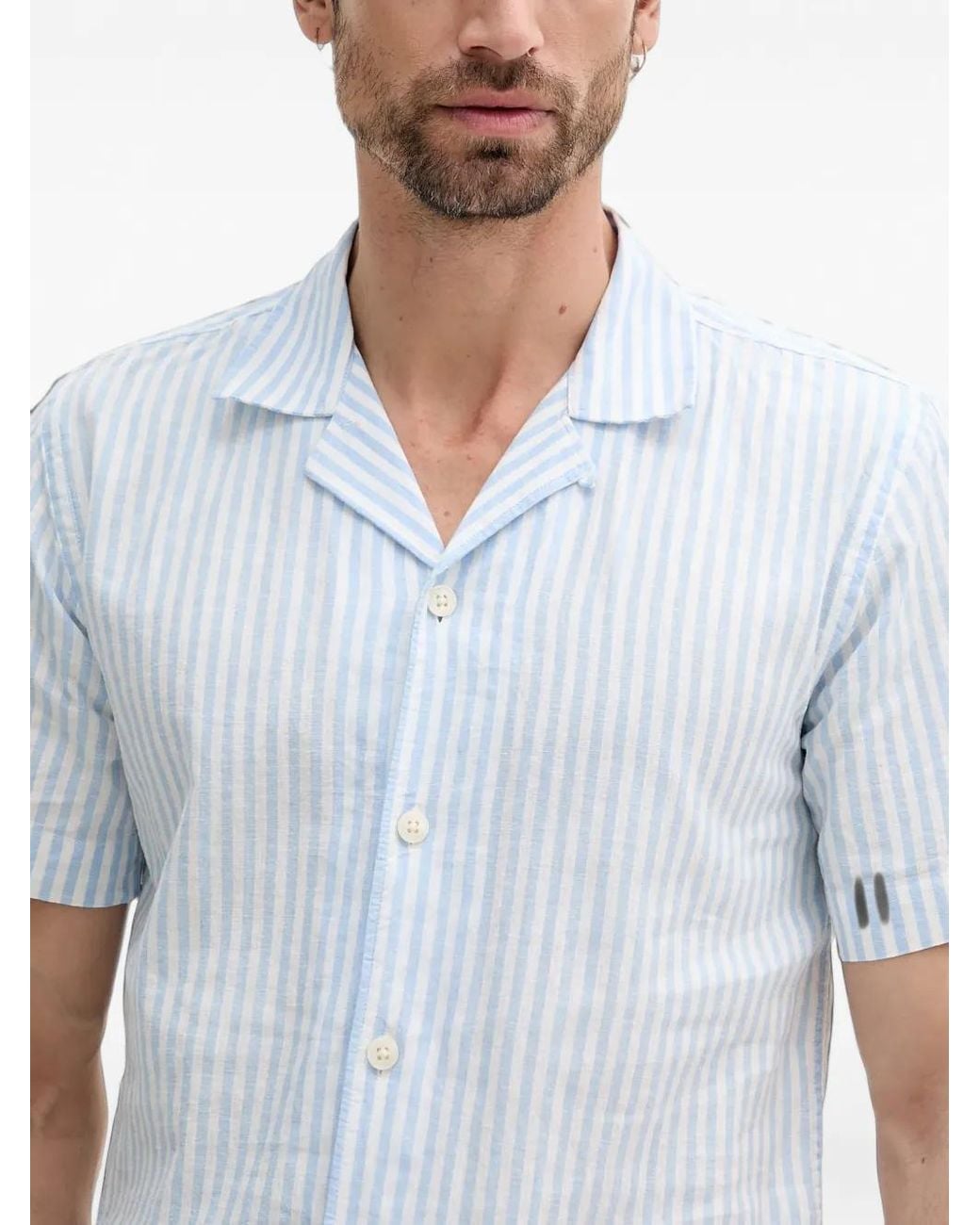 Lindbergh White Vertical-Stripe Short-Sleeve Shirt for men