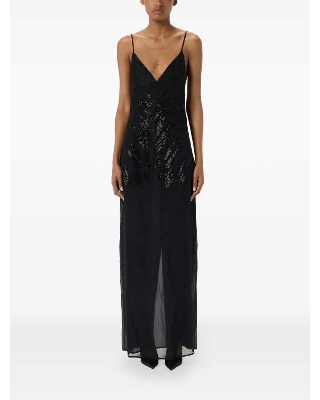 Blumarine Black Georgette Lace Embroidered Dress