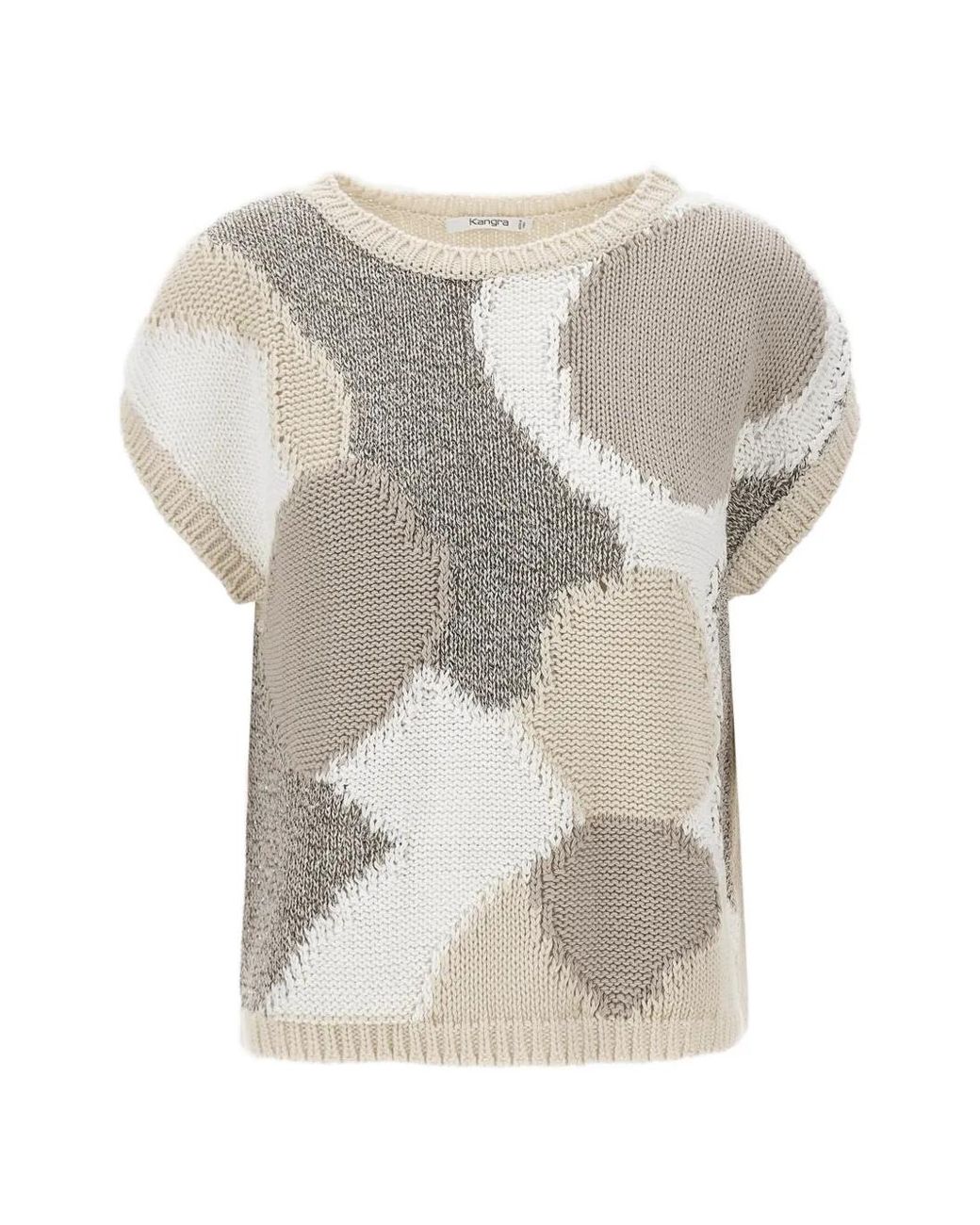 Kangra White Sequin-Embellished Patchwork Sweater