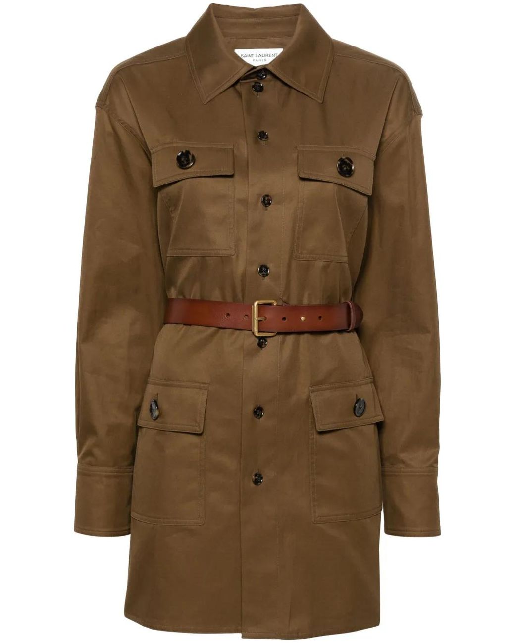 Saint Laurent Green Saharienne Belted Shirt
