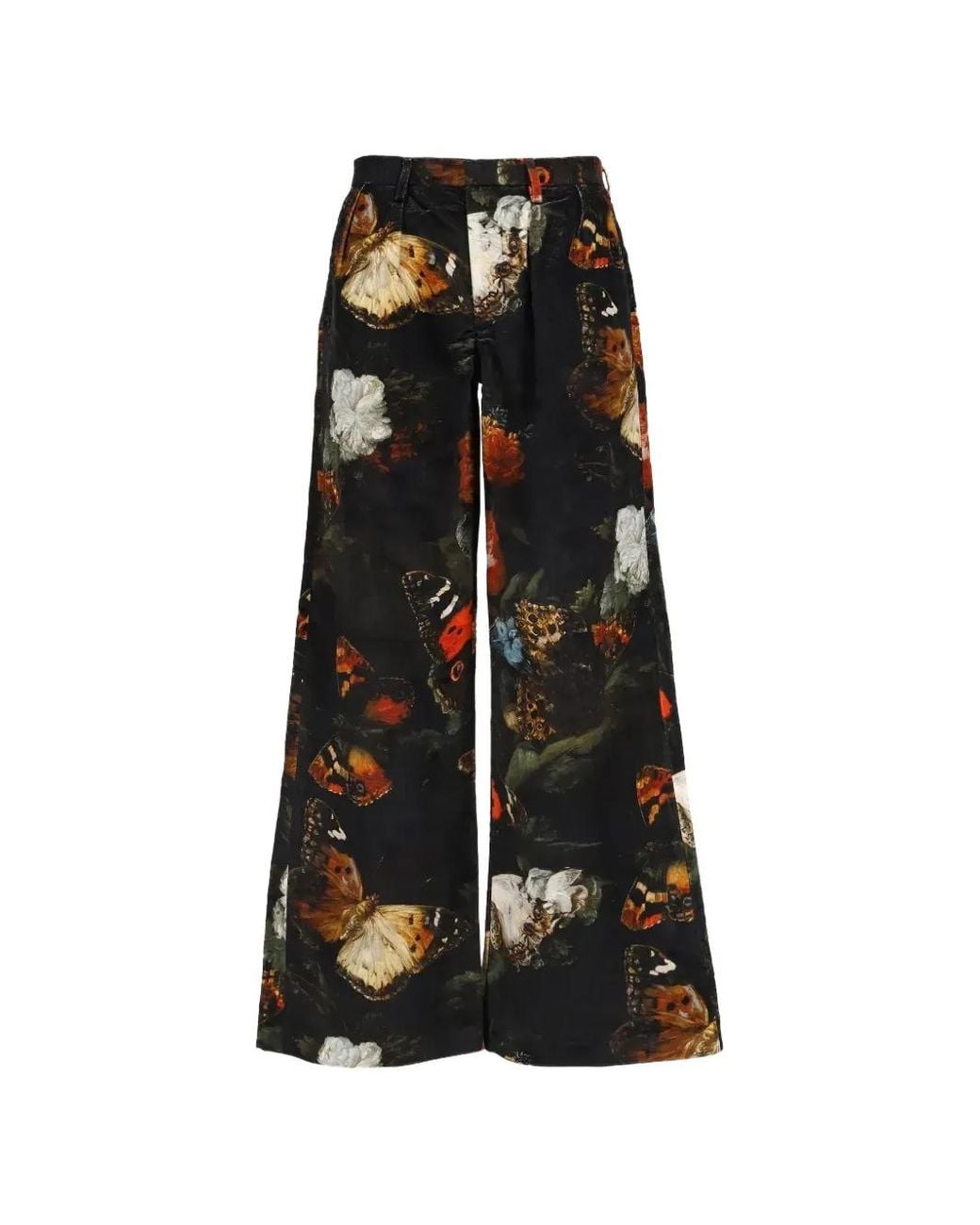 R13 Black Butterfly-Print Wide-Leg Trousers