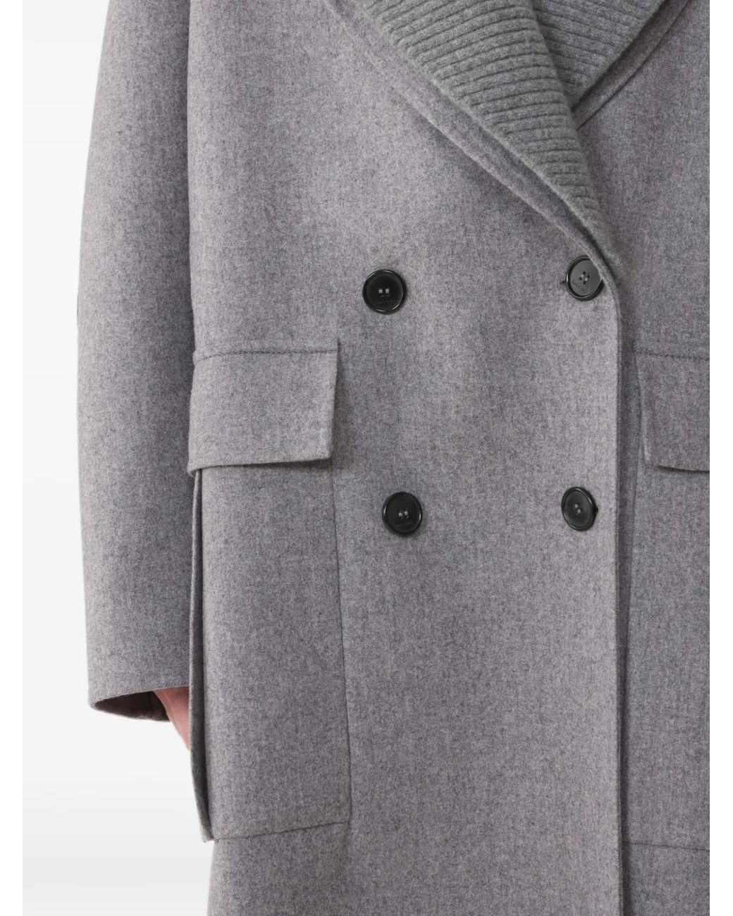 Lanvin Gray Ribbed-Collar Double-Breasted Coat
