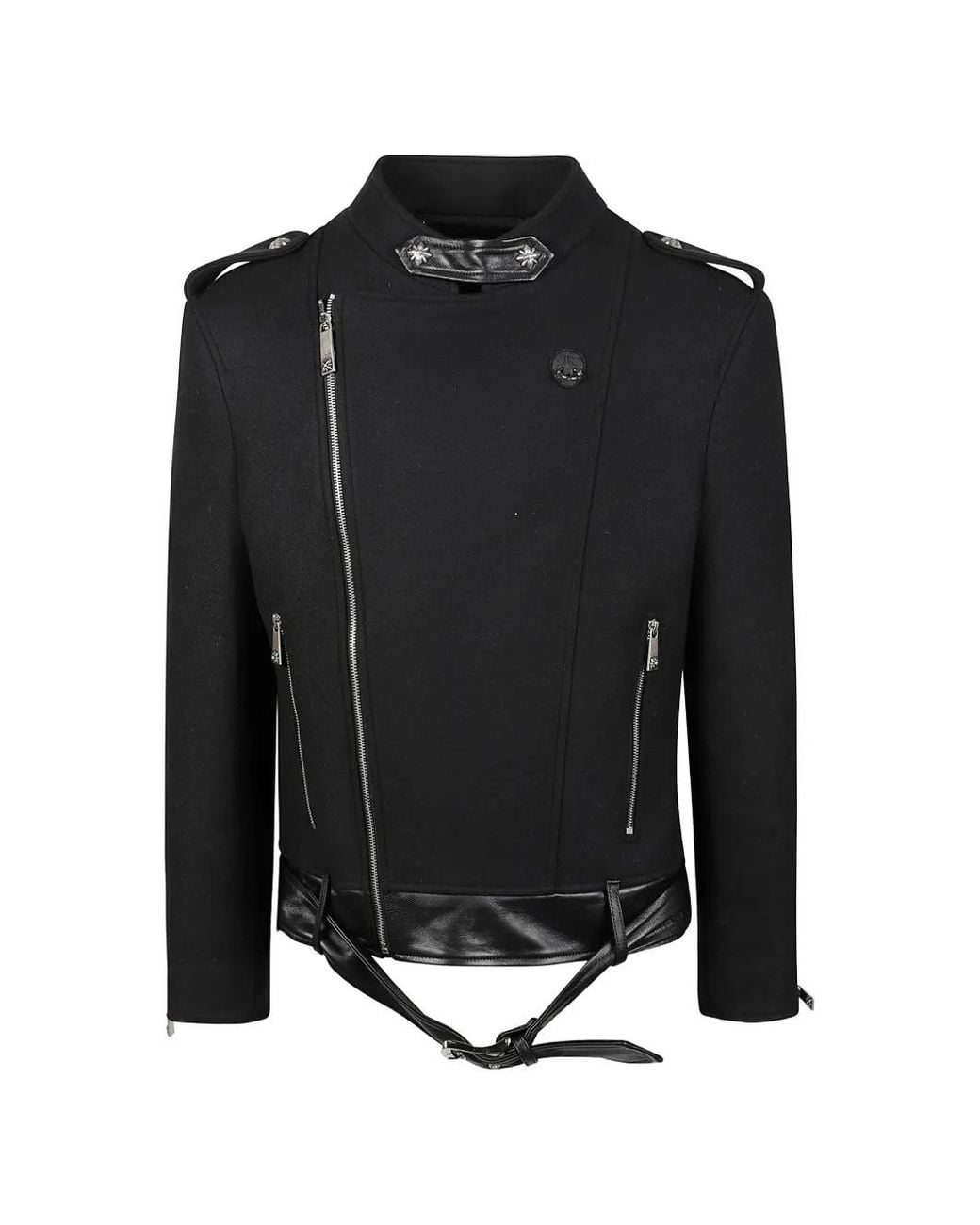 John Richmond Black Leather-Trimmed Jacket for men