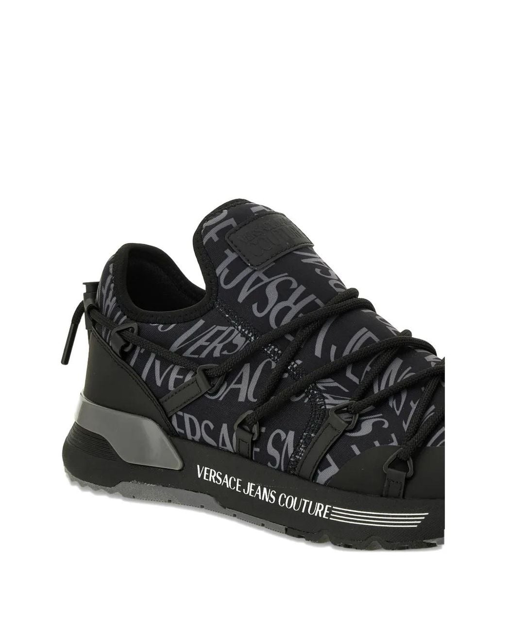 Versace Jeans Couture Black Logo-Print Lace-Up Sneakers for men