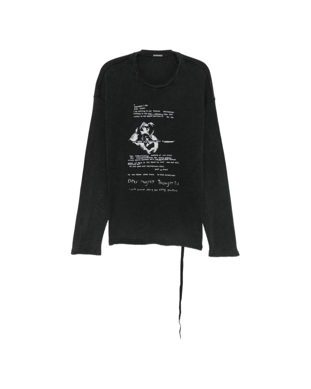Ann Demeulemeester Black Graphic-Print Waffle-Knit T-Shirt for men