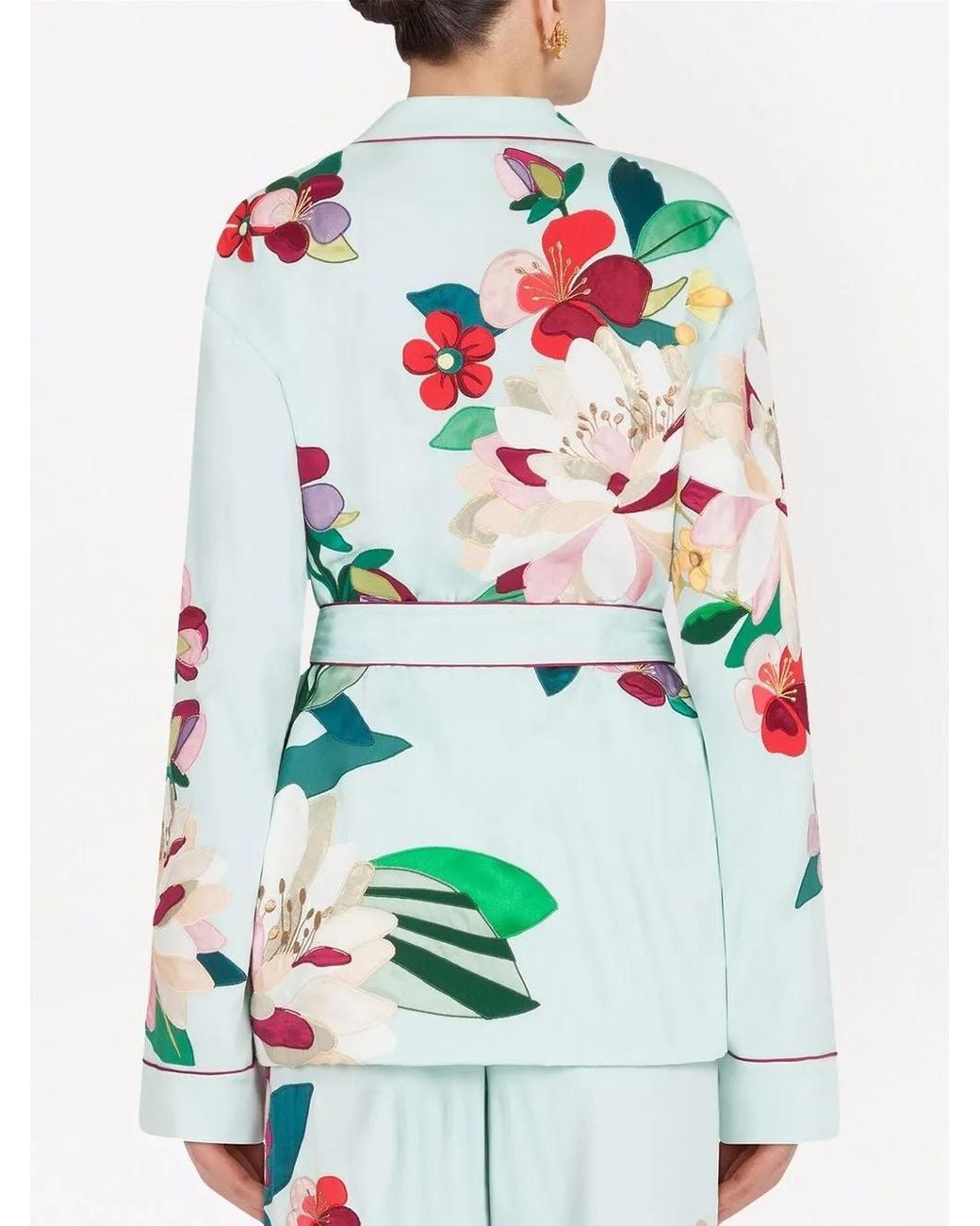 Dolce & Gabbana Blue Floral Applique Pajama-Style Top