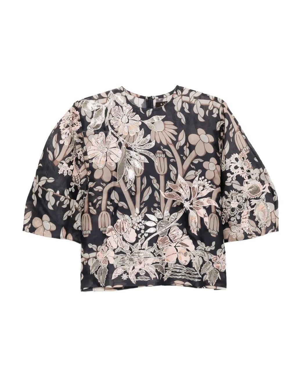 Biyan Gray Floral-Print Blouse