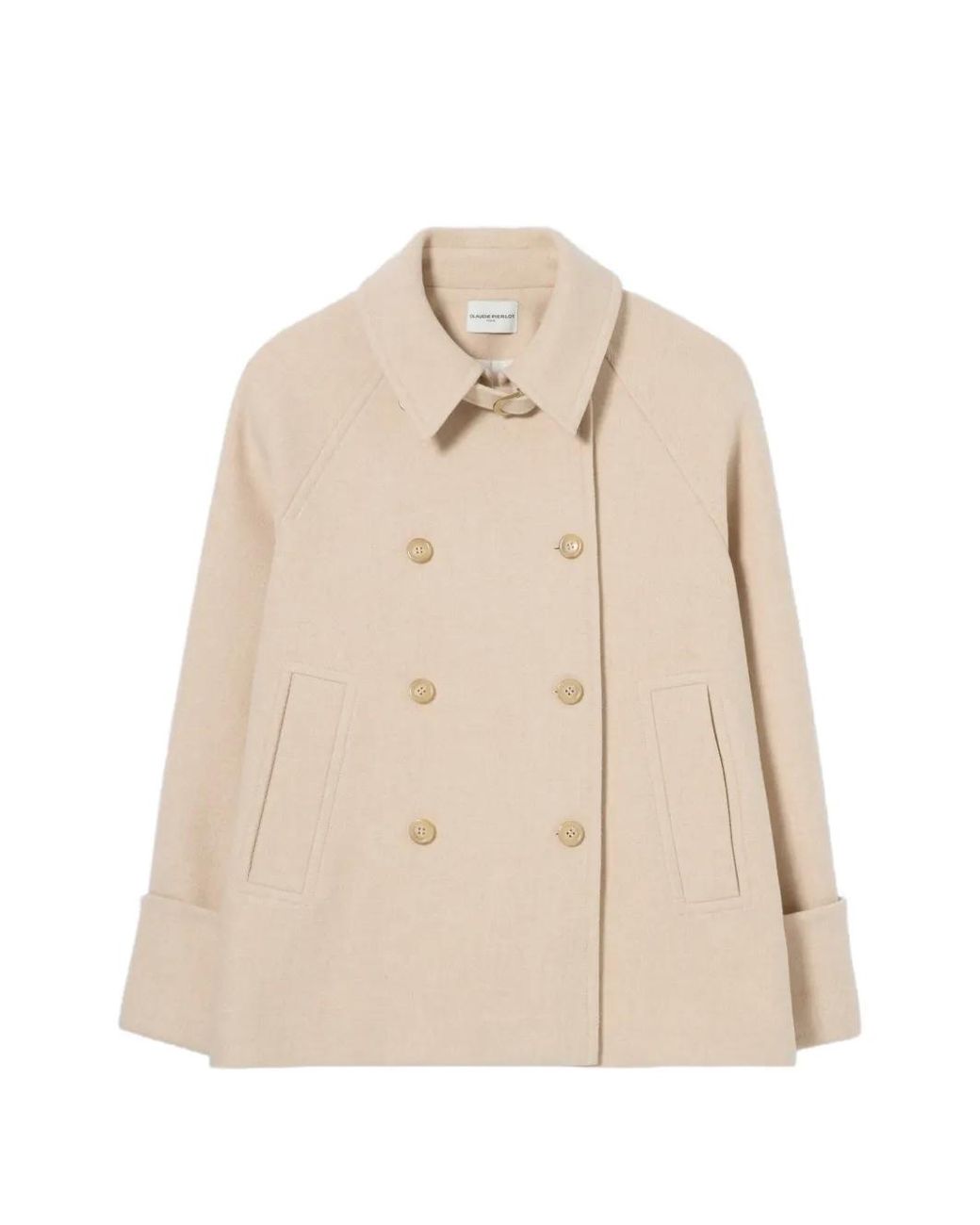 Claudie Pierlot Natural Short Peacoat With Shirt Collar