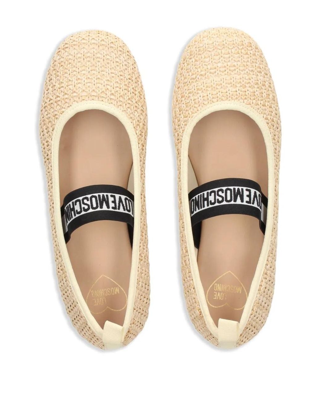 Love Moschino Natural Logo-Strap Ballerina Shoes
