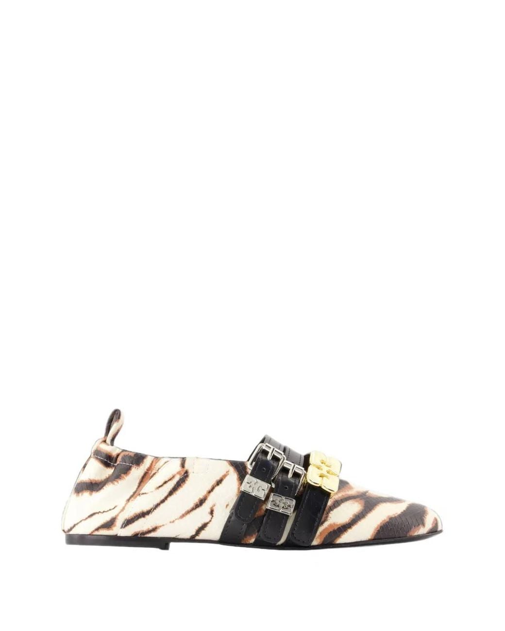 Ganni White Sue Triple Tiger-Print Ballet Flats