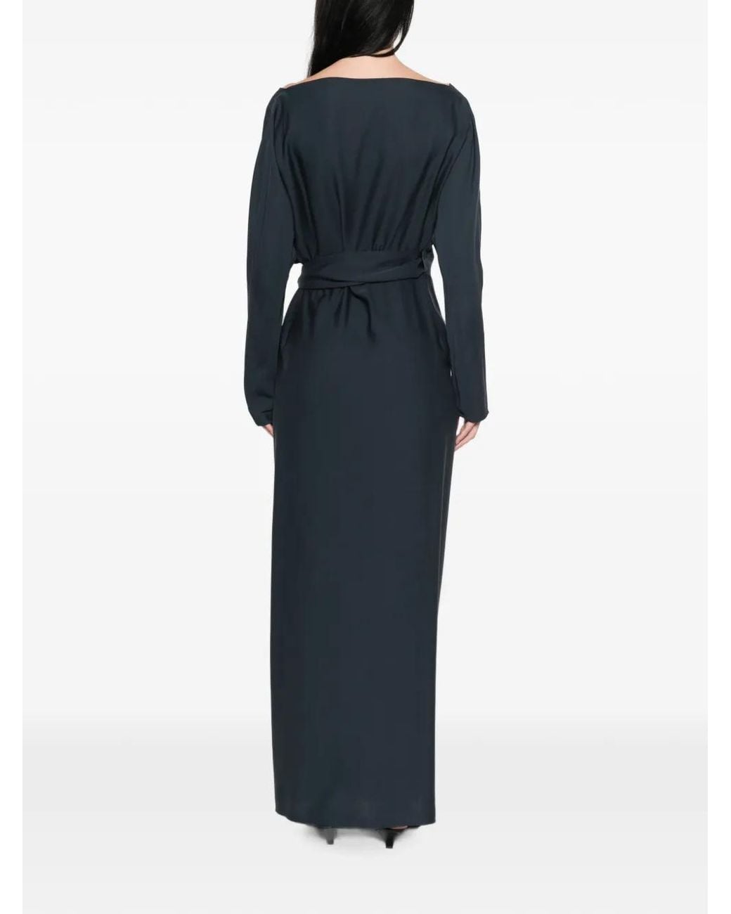 Cortana Blue Wrap-Style Tied-Waist Maxi Dress