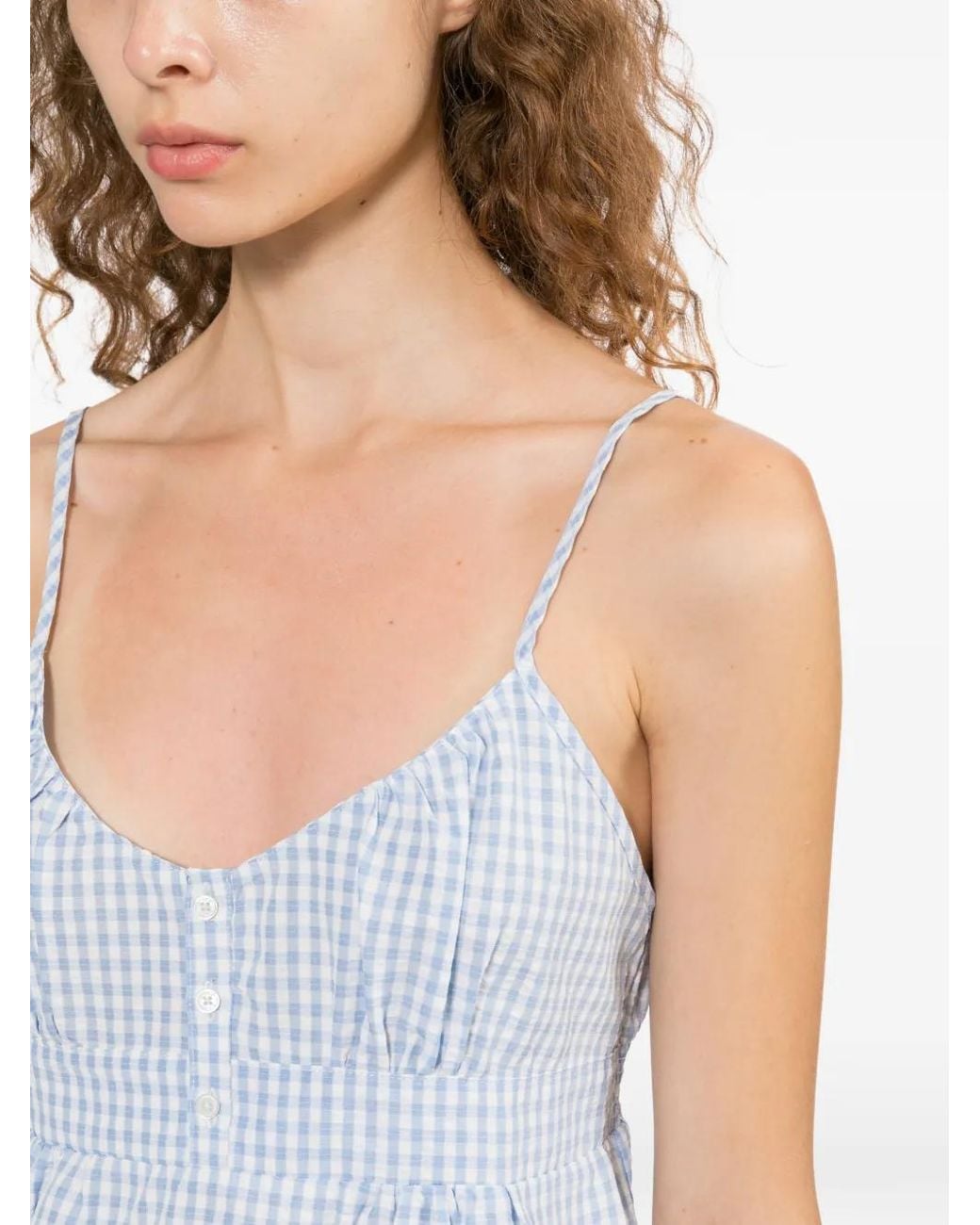 AAPE BY A BATHING AP Blue Gingham-Check Peplum Top