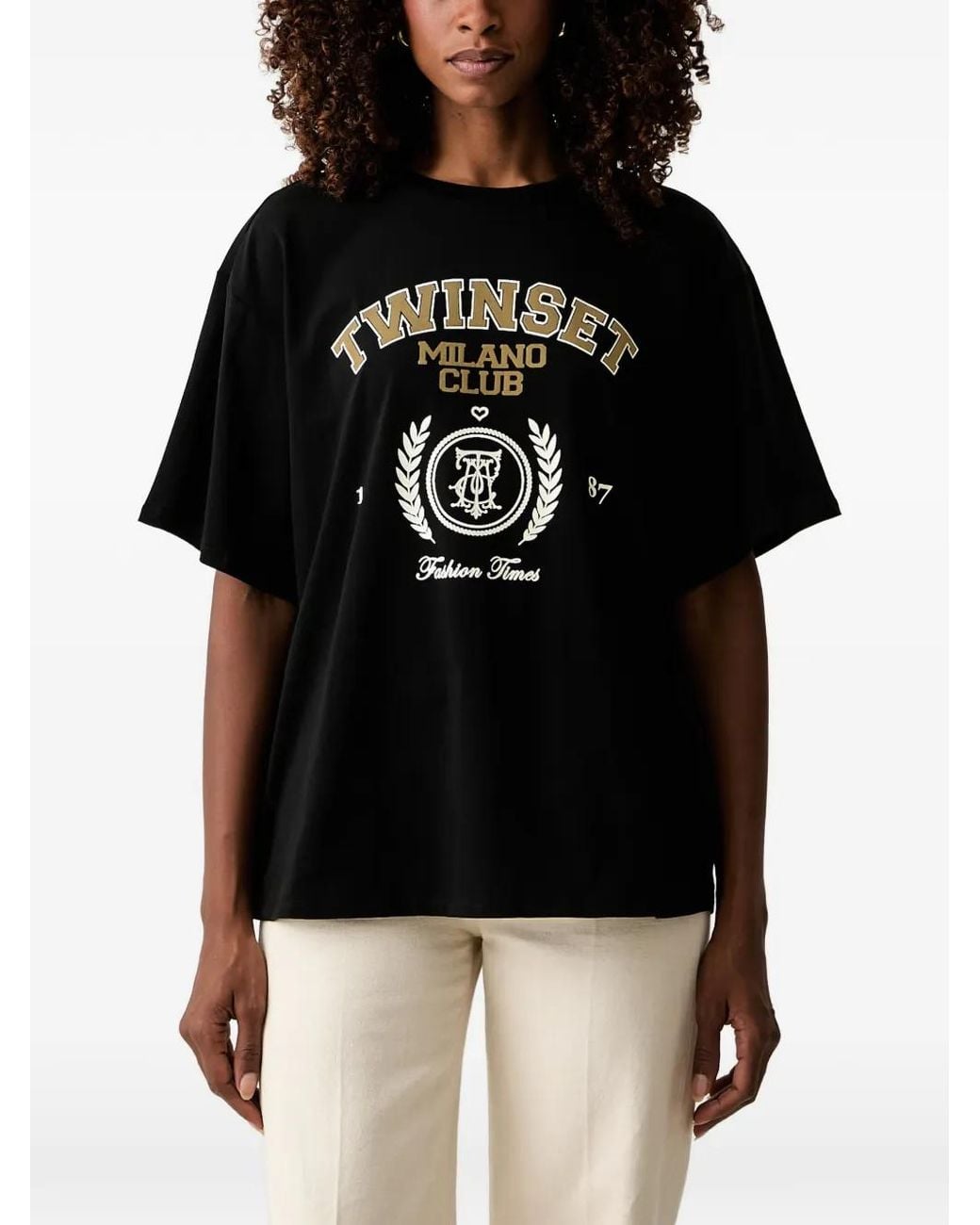 Twinset Black Logo-Print Cotton T-Shirt