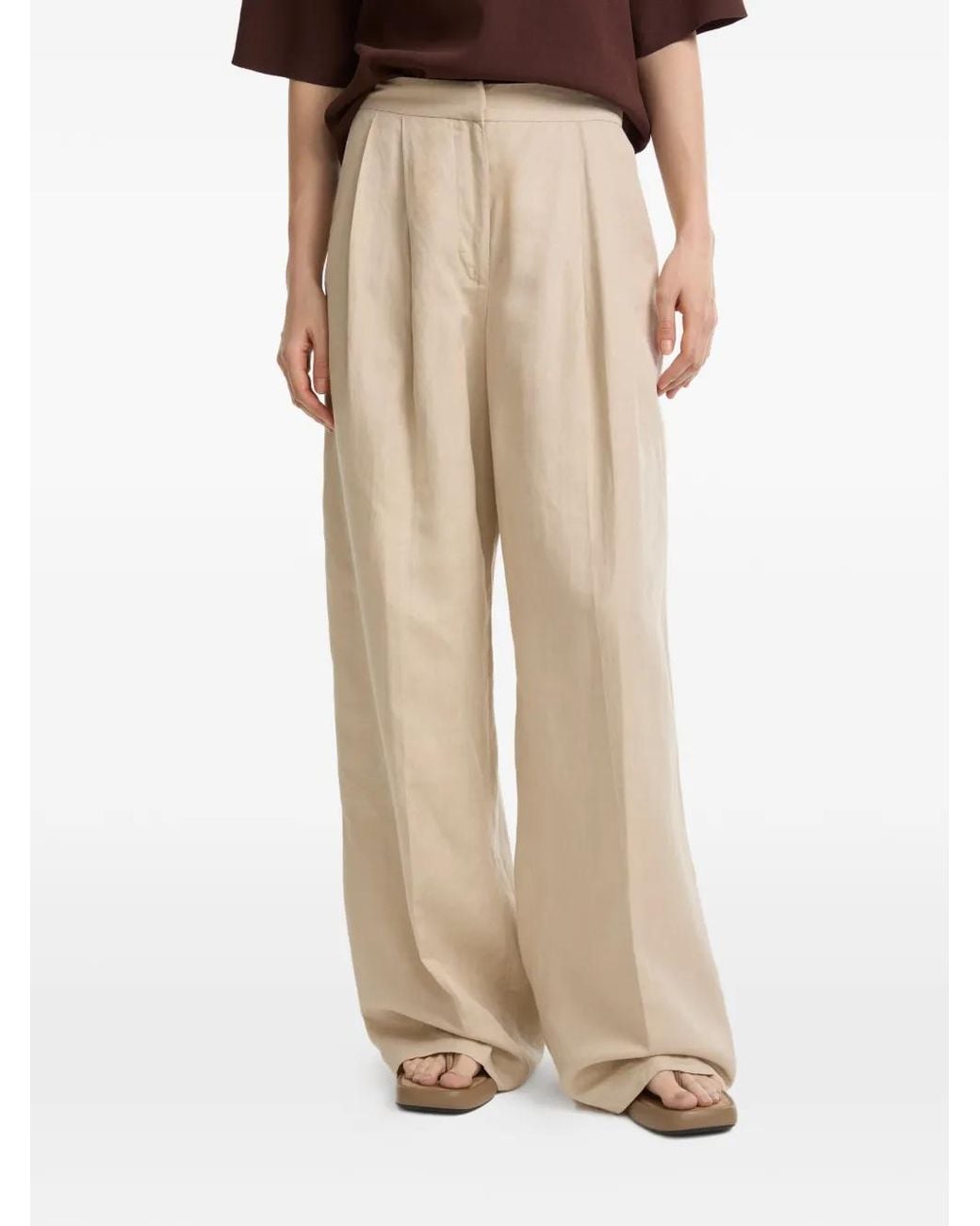 Yves Salomon Natural Pleated Palazzo Pants