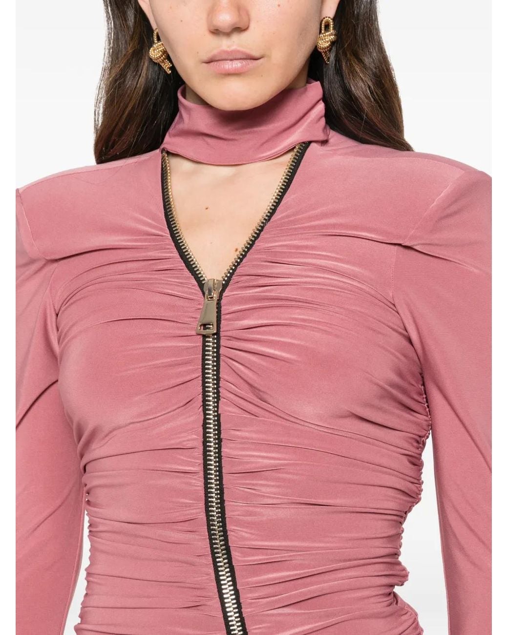 MITILIANE COUTURE Pink Ruched Zipped Mini Dress