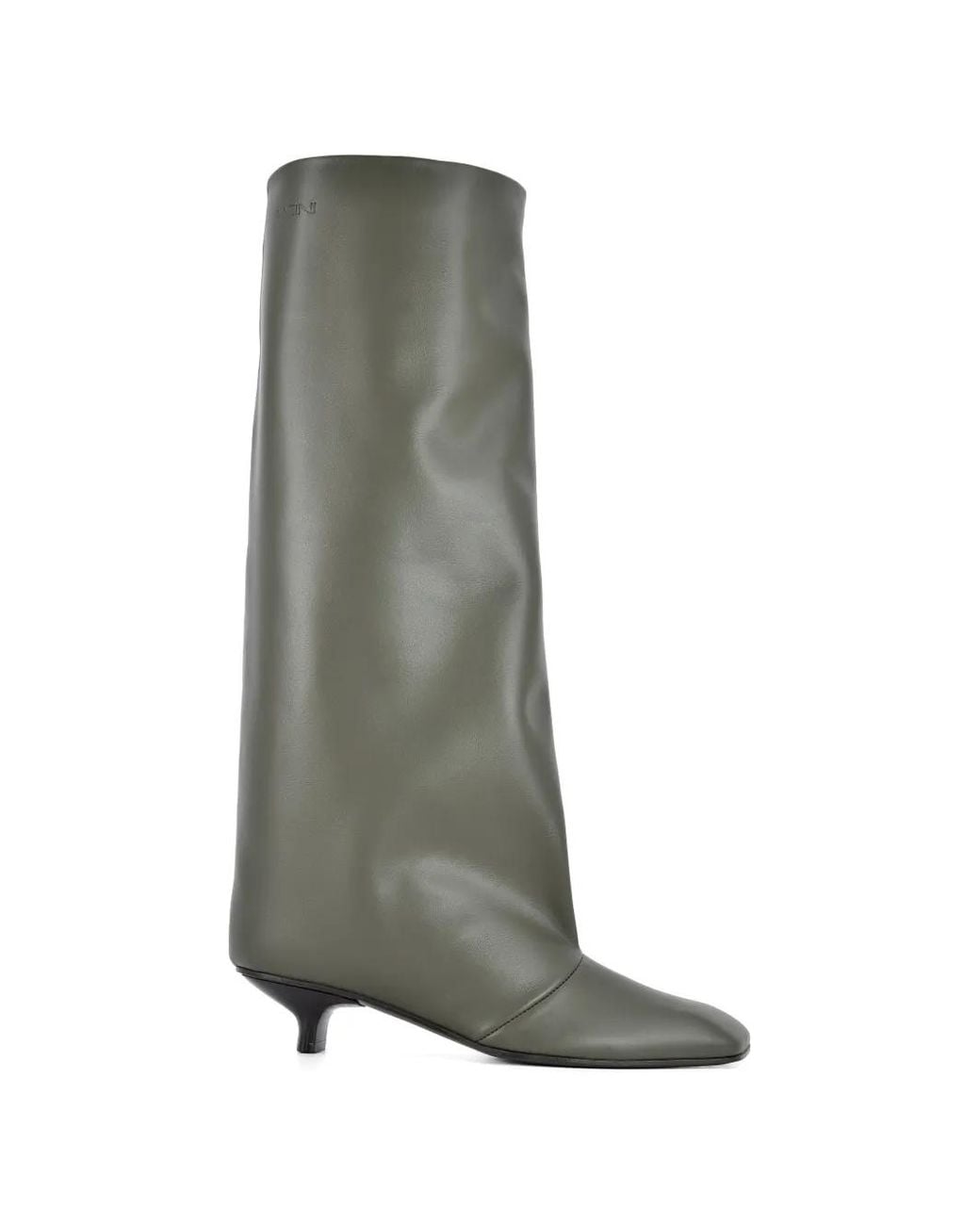 Vicini Gray Square-Toe Tube Leather Knee-High Boots