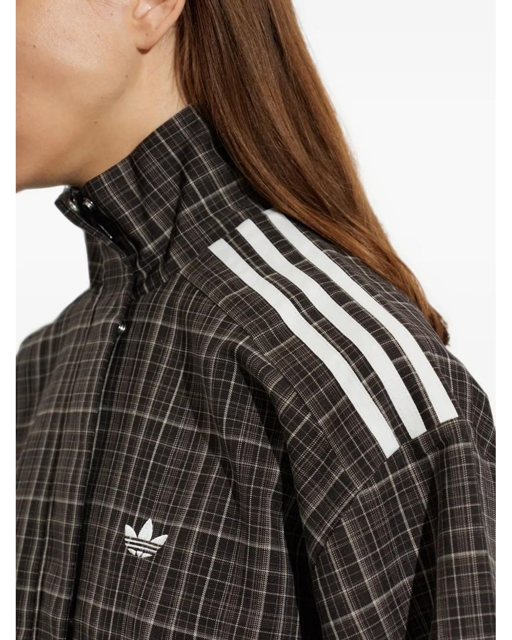Adidas Black Check-Pattern High-Neck Track Jacket