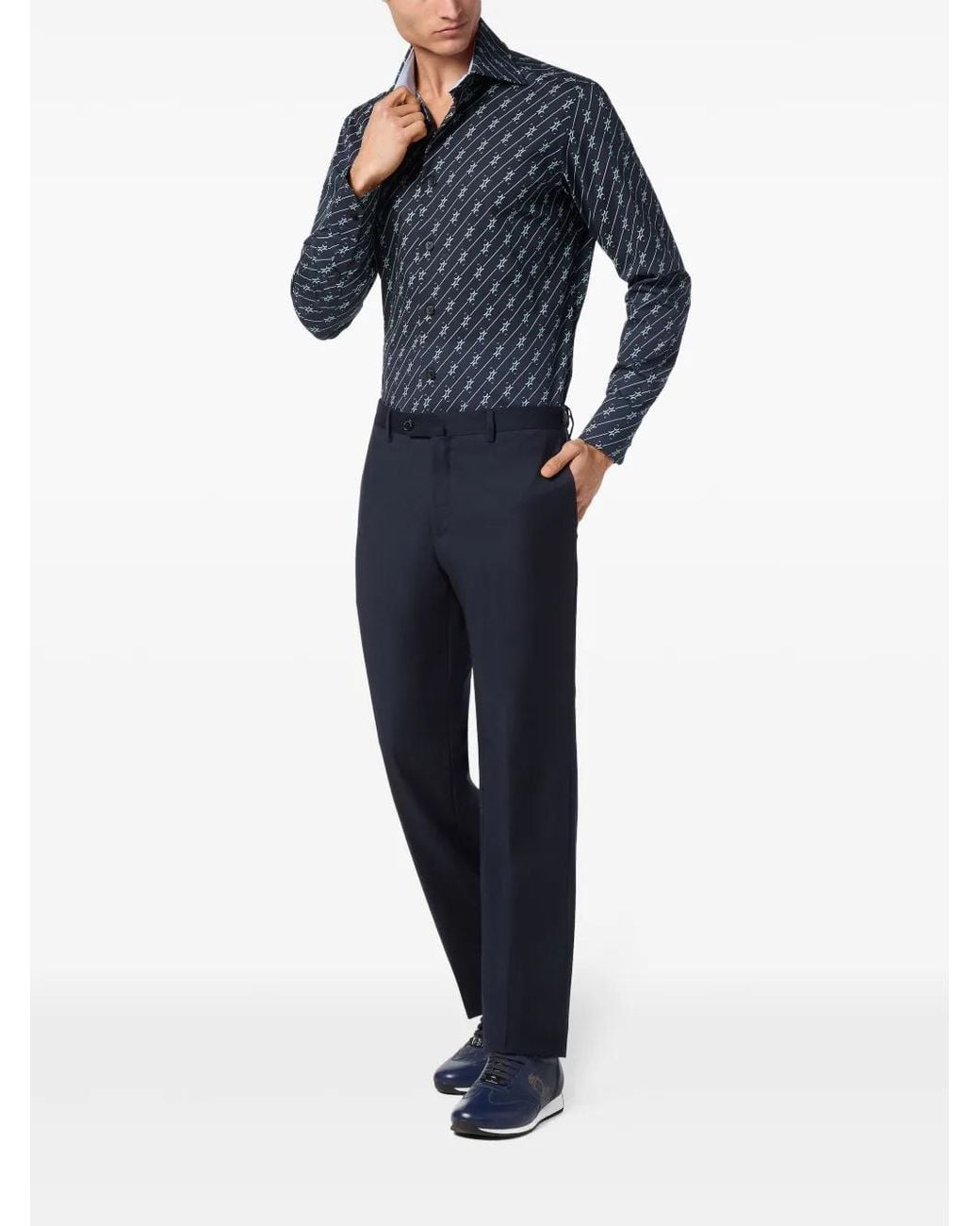 Billionaire Blue Monogram-Pattern Cotton Shirt for men