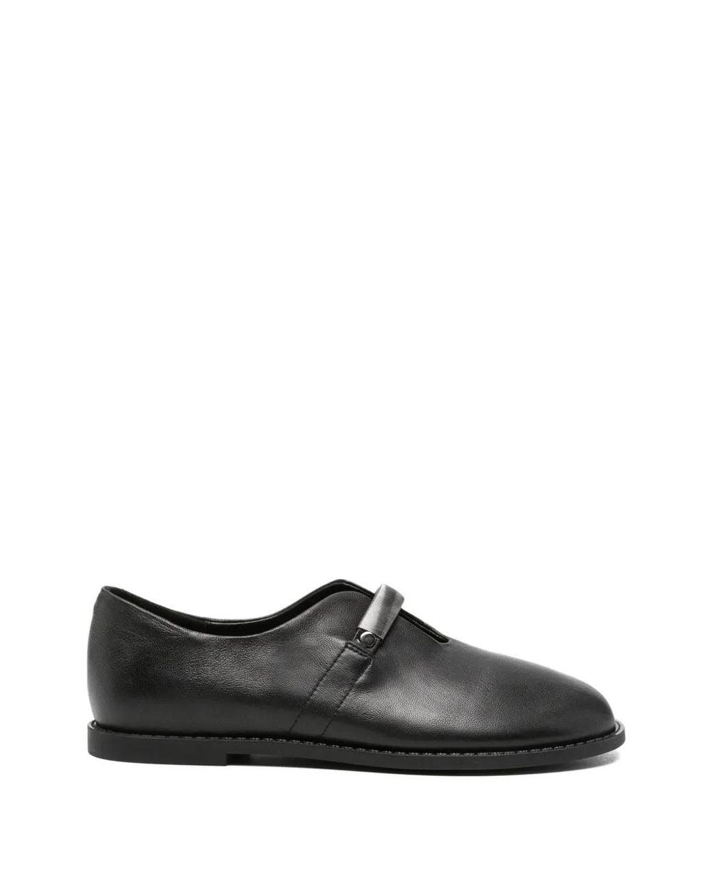 SERGIO MORETTI FIRENZE Black Metal-Bar Leather Loafers