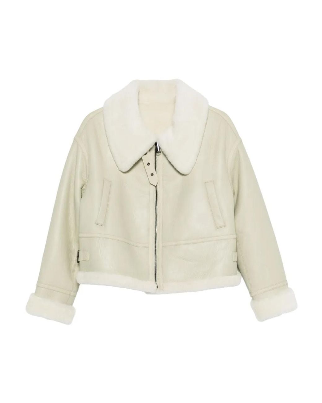 Liska White Shearling Biker Jacket
