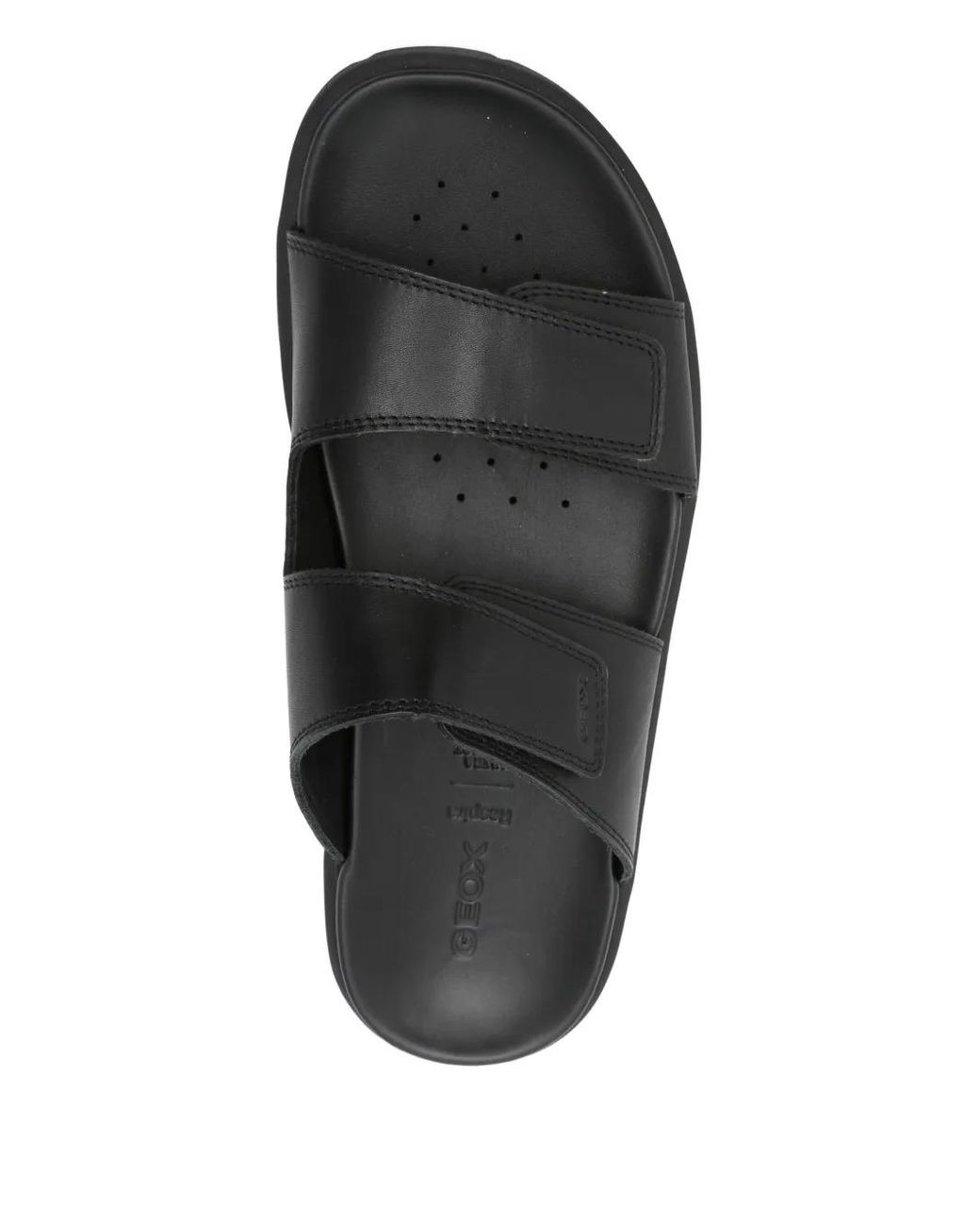 Geox Black Double-Strap Leather Slippers for men
