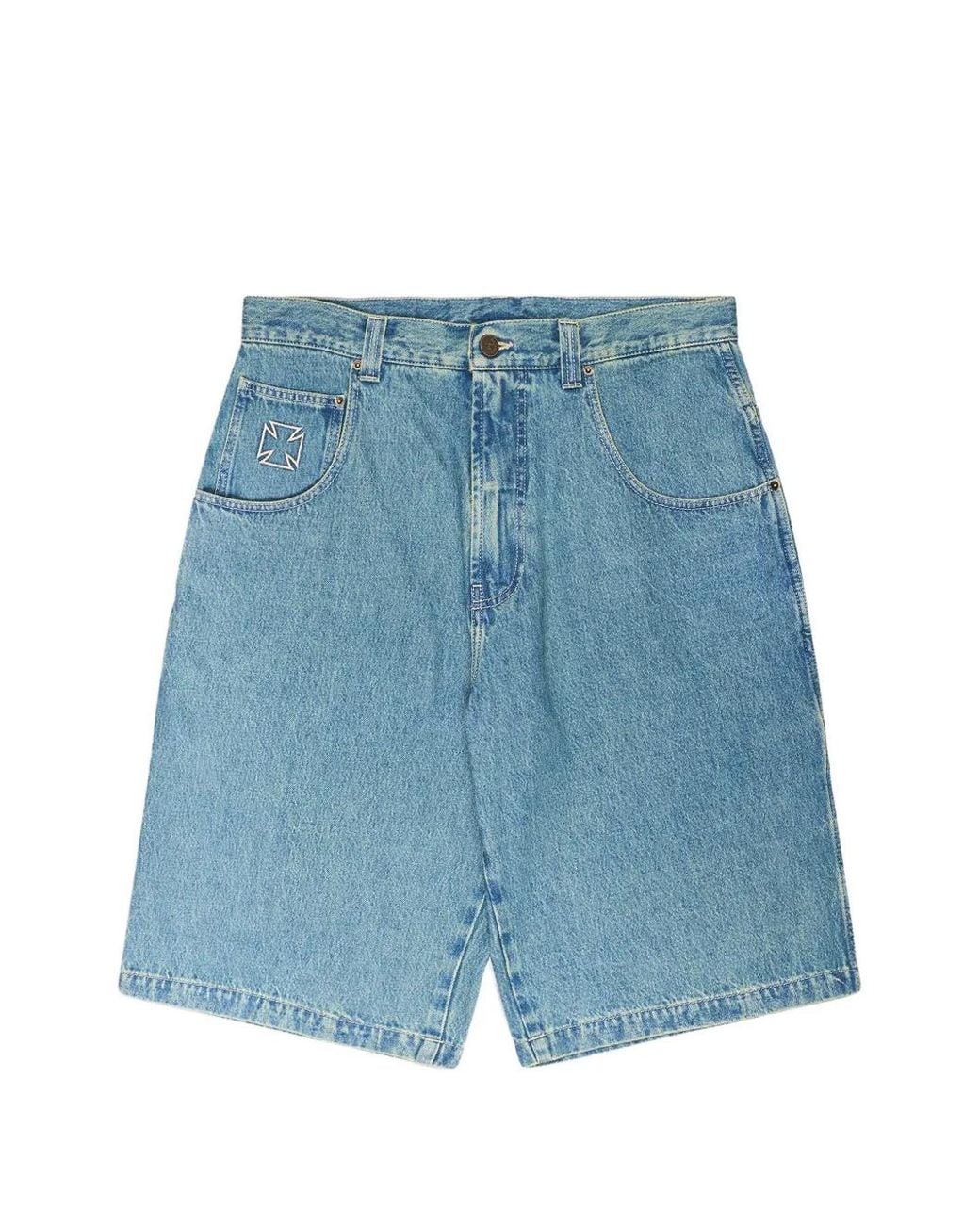 Vetements Blue Biker Cross Denim Shorts for men