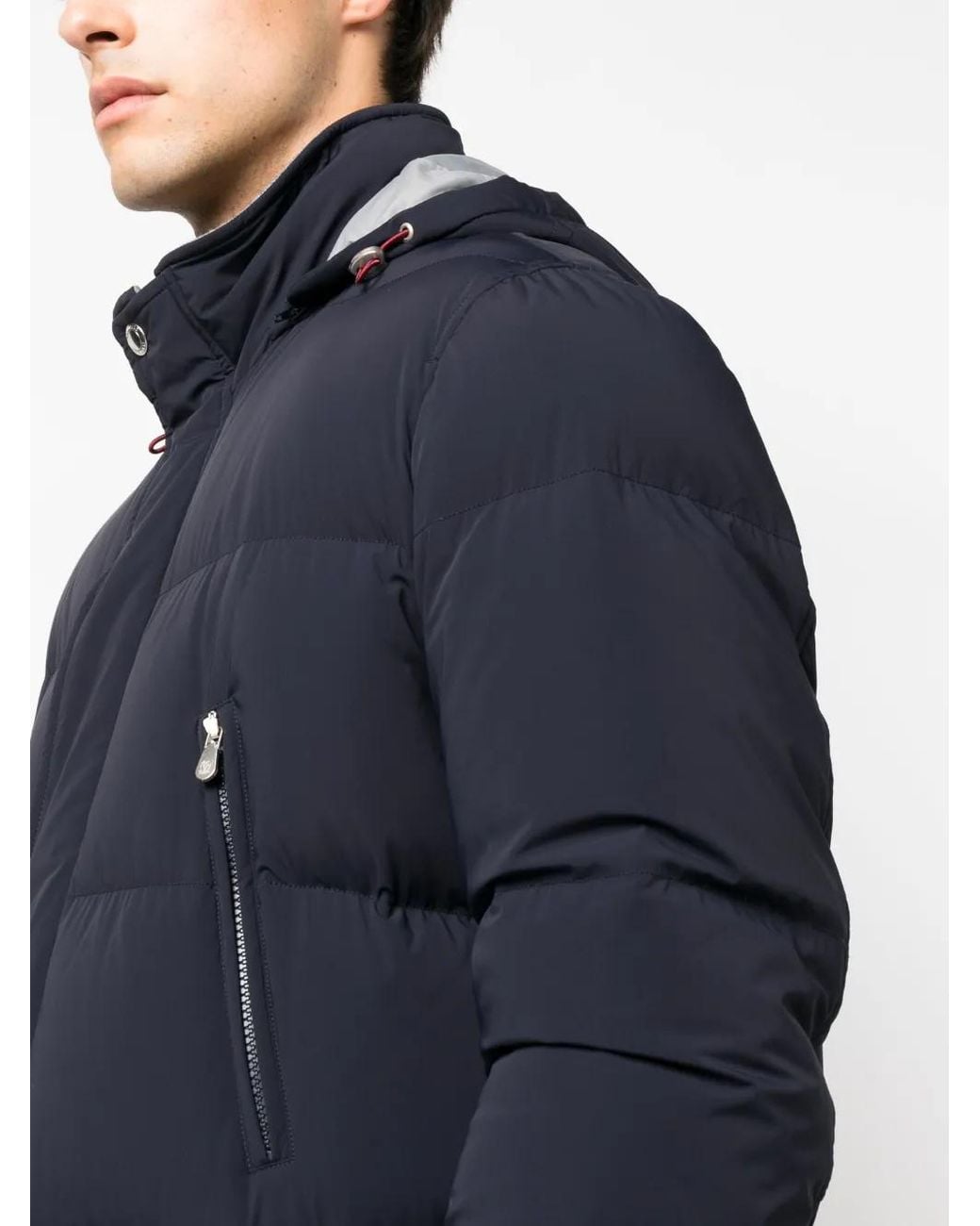 Brunello Cucinelli Blue Hooded Padded Coat for men