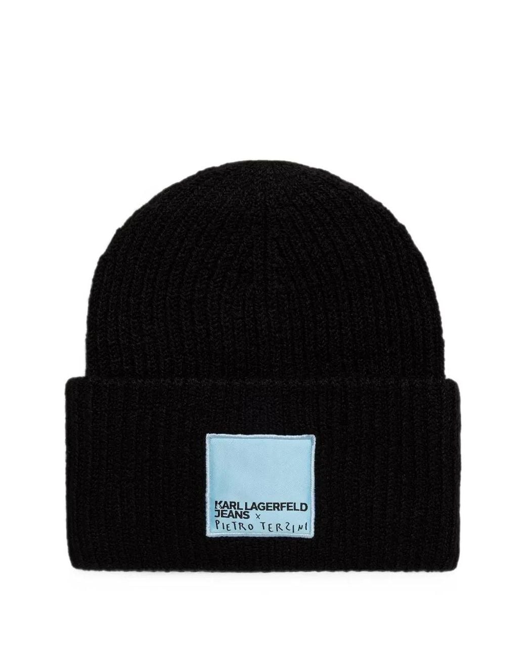 Karl Lagerfeld Black Xpietro Terzini Logo-Patch Beanie Hat