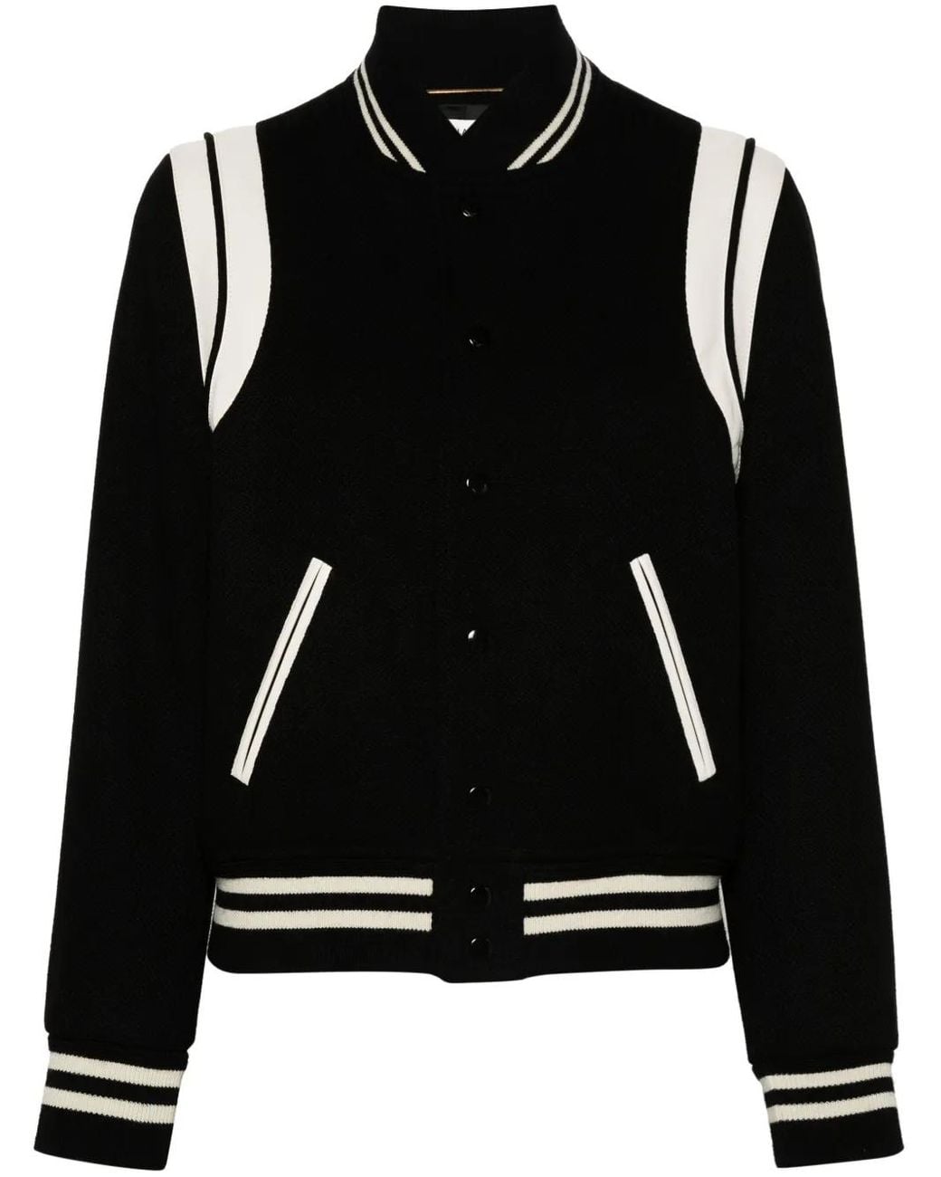 Saint Laurent Black Wool Blend Ribbed Trim Bomber Jacket