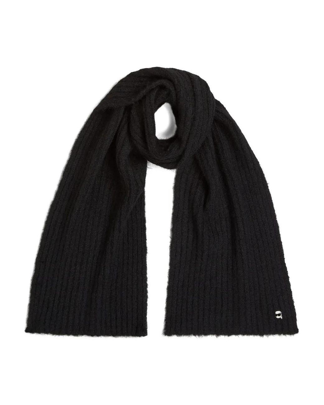 Karl Lagerfeld Black Ribbed Ikon-Detail Scarf