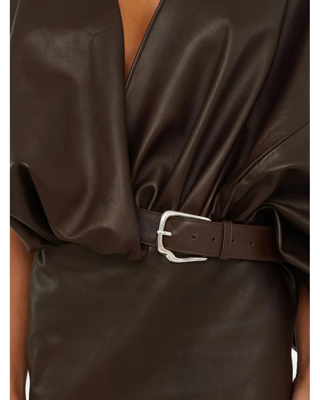 Christopher Esber Brown Swaddled Belted Leather Midi Dress