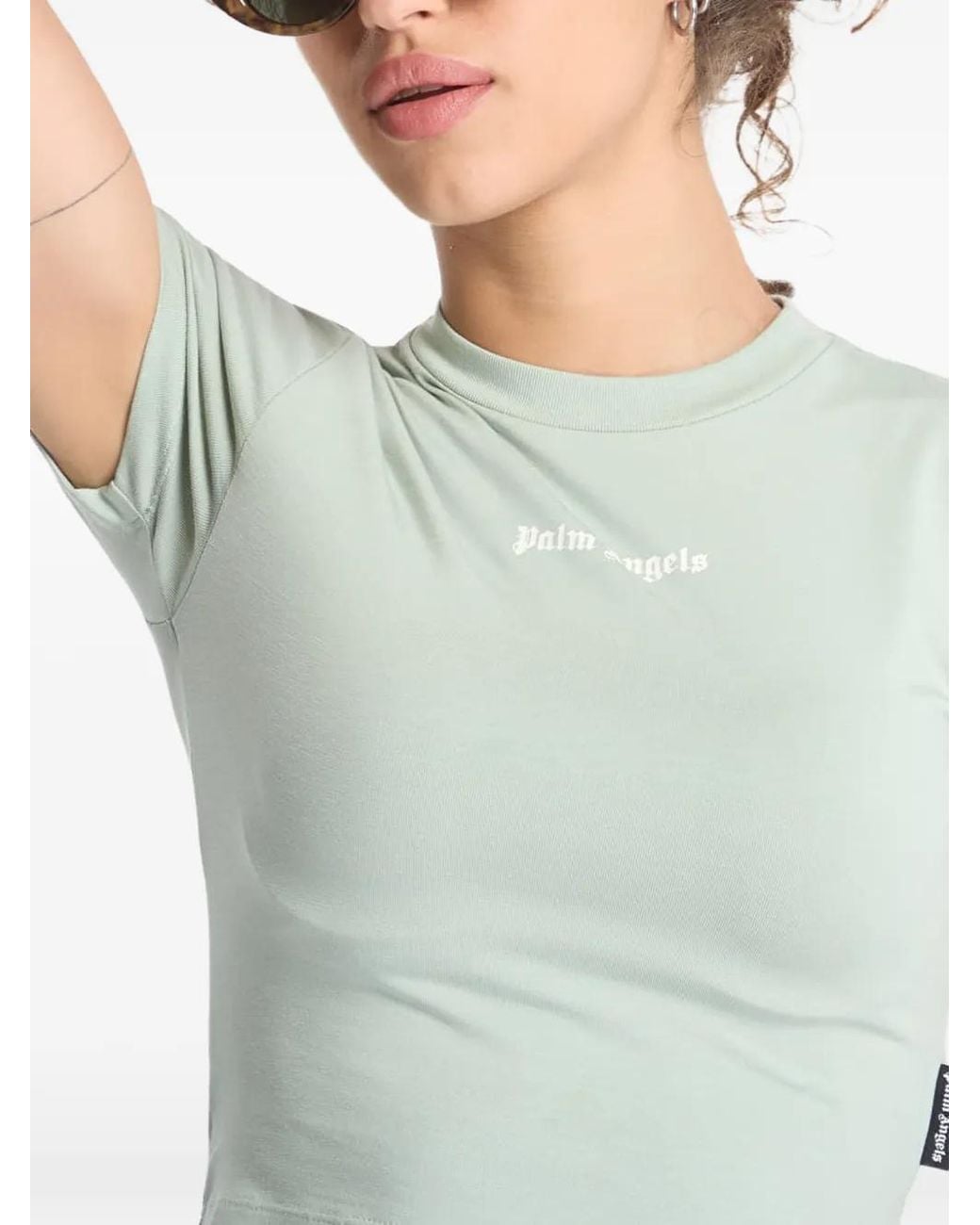 Palm Angels Blue T-Shirt Crop À Logo Imprimé