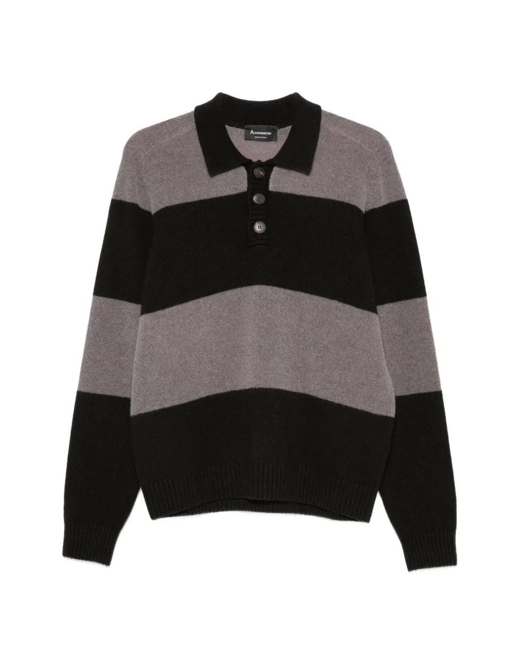 AROVESCIO Black Striped Polo Shirt for men