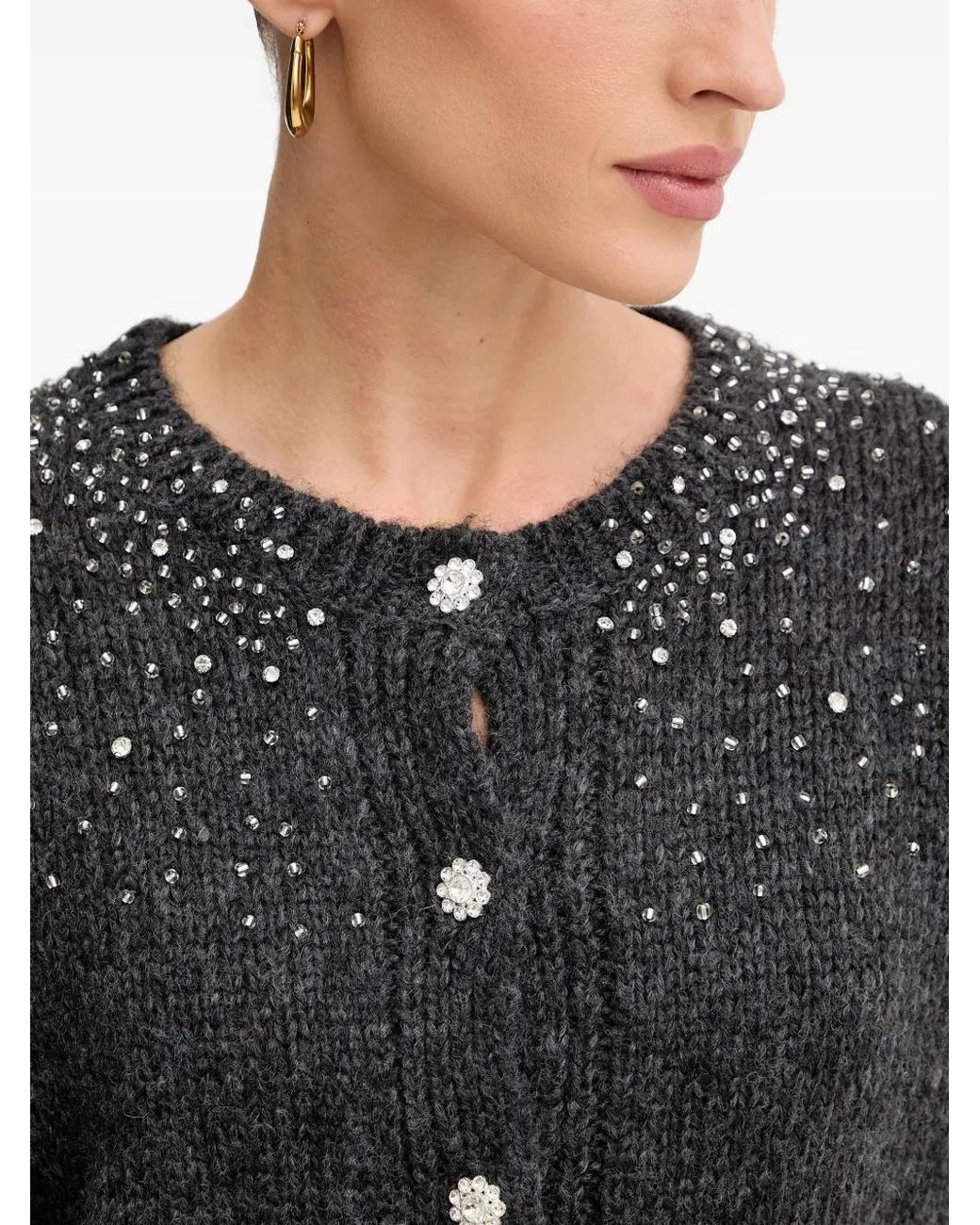 Fracomina Gray Bead-Embellished Cardigan
