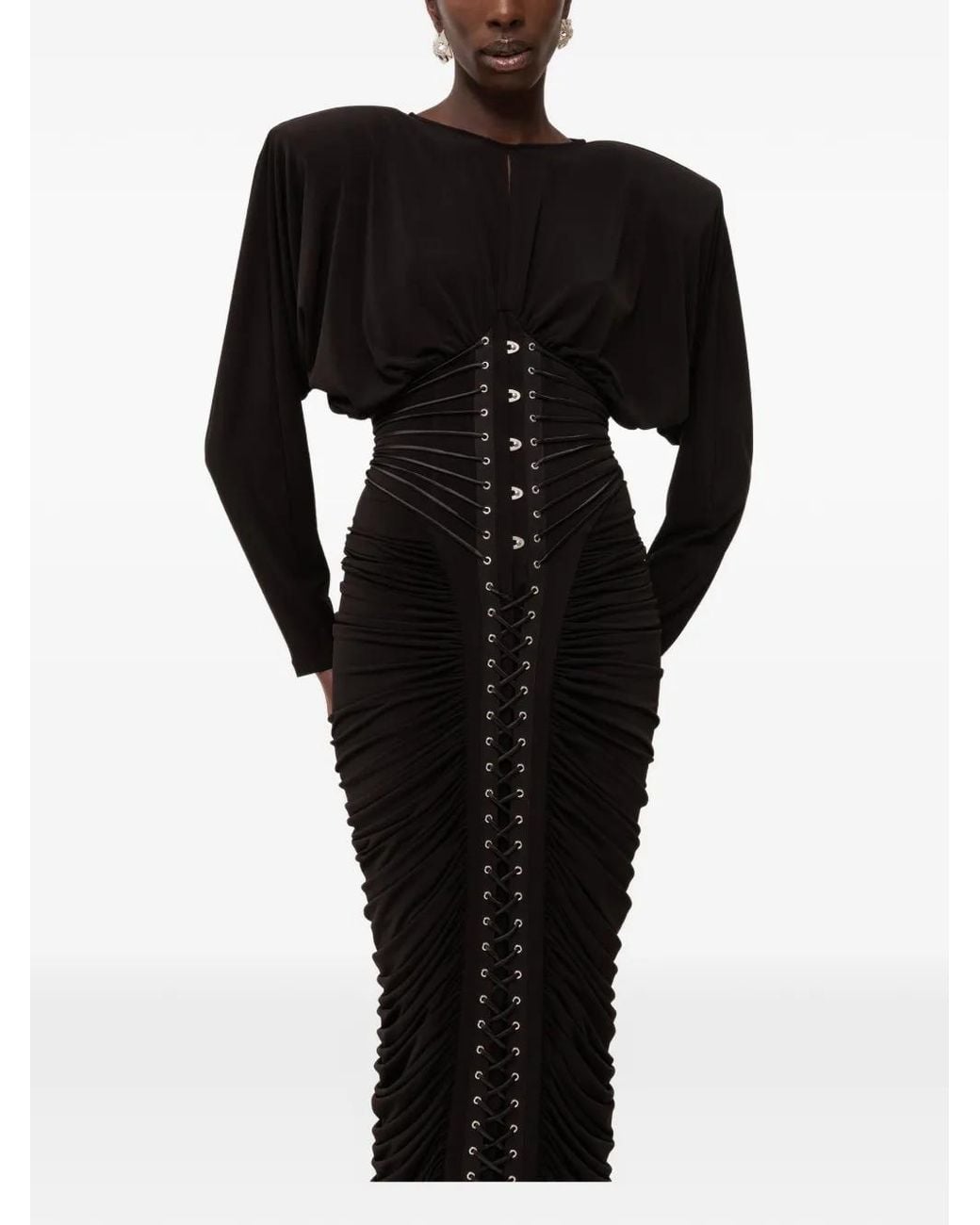 Nissa Black Lace-Up Ruched Dress