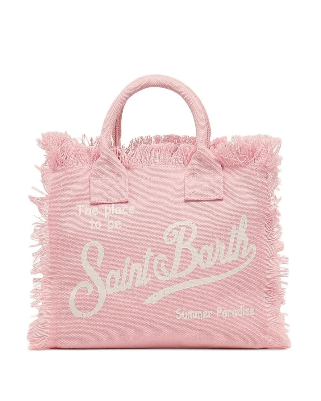 Mc2 Saint Barth Pink Colette Fringed Canvas Tote Bag