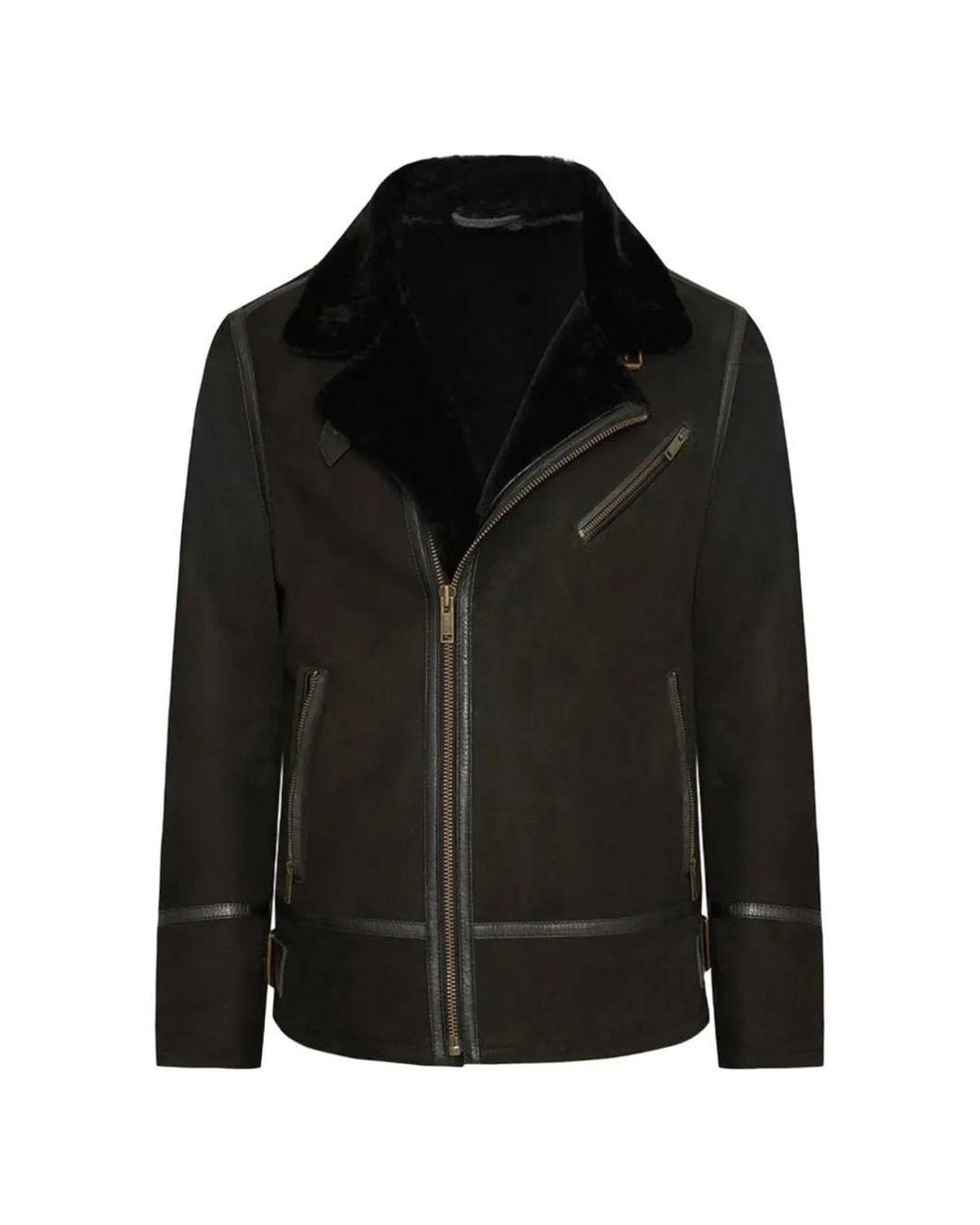 Bigardini Black Manteau Jordan À Col En Peau Lainée for men