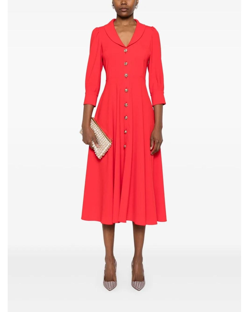 Nissa Red Crepe Midi Dress