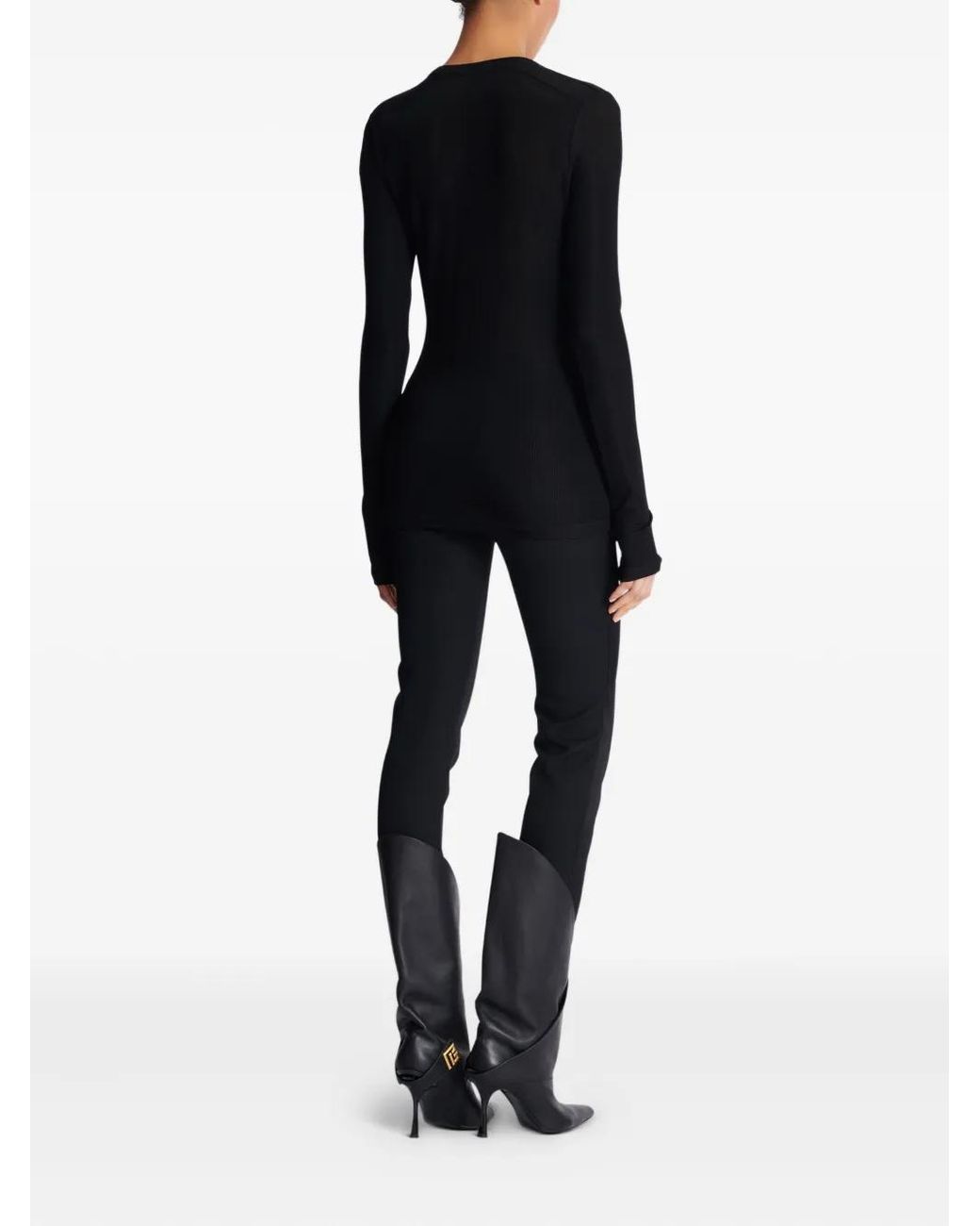 Balmain Black Long-Sleeved Lace-Up Top